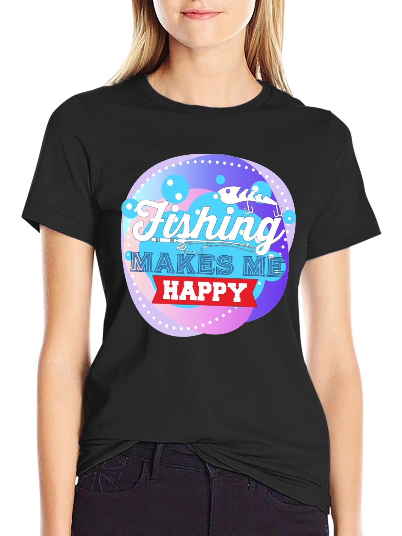 Black Fishing Makes Me Happy Graphic Tee view 2