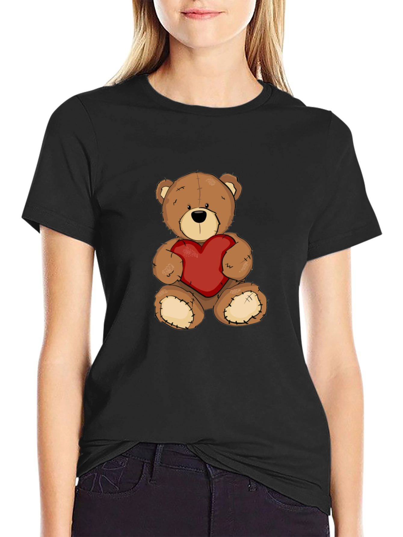 Black Teddy Bear Heart Graphic Tee - Men's Black T-Shirt view 2