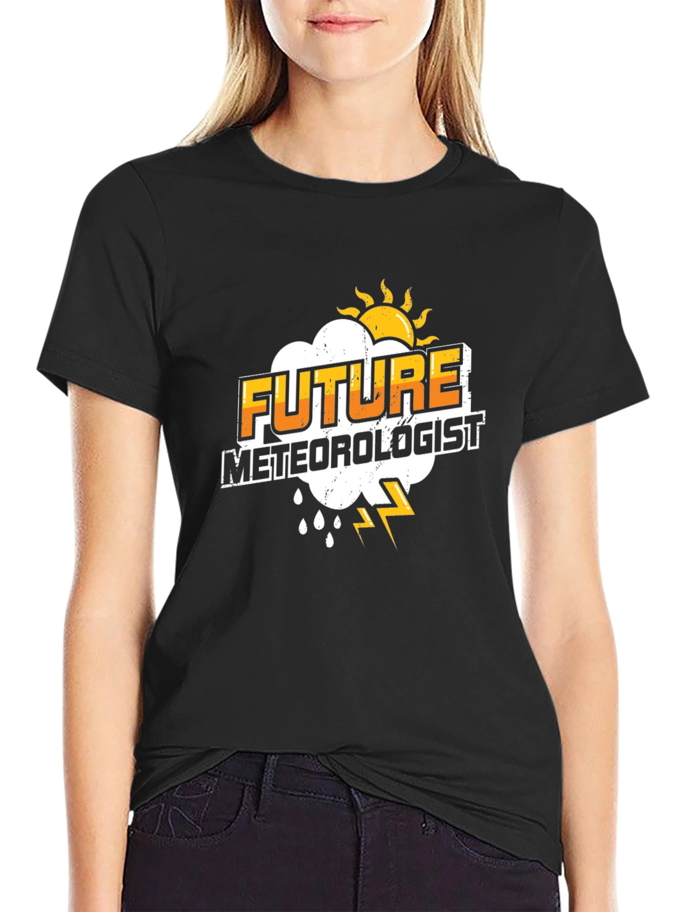 Black Future Meteorologist Black T-Shirt view 2