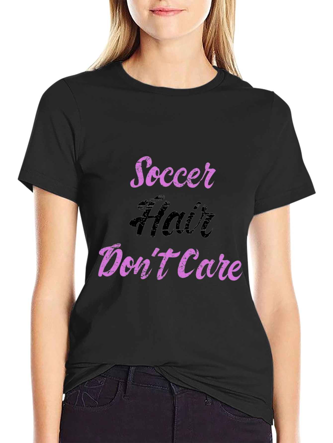 Black Soccer Hair Don't Care T-Shirt view 2