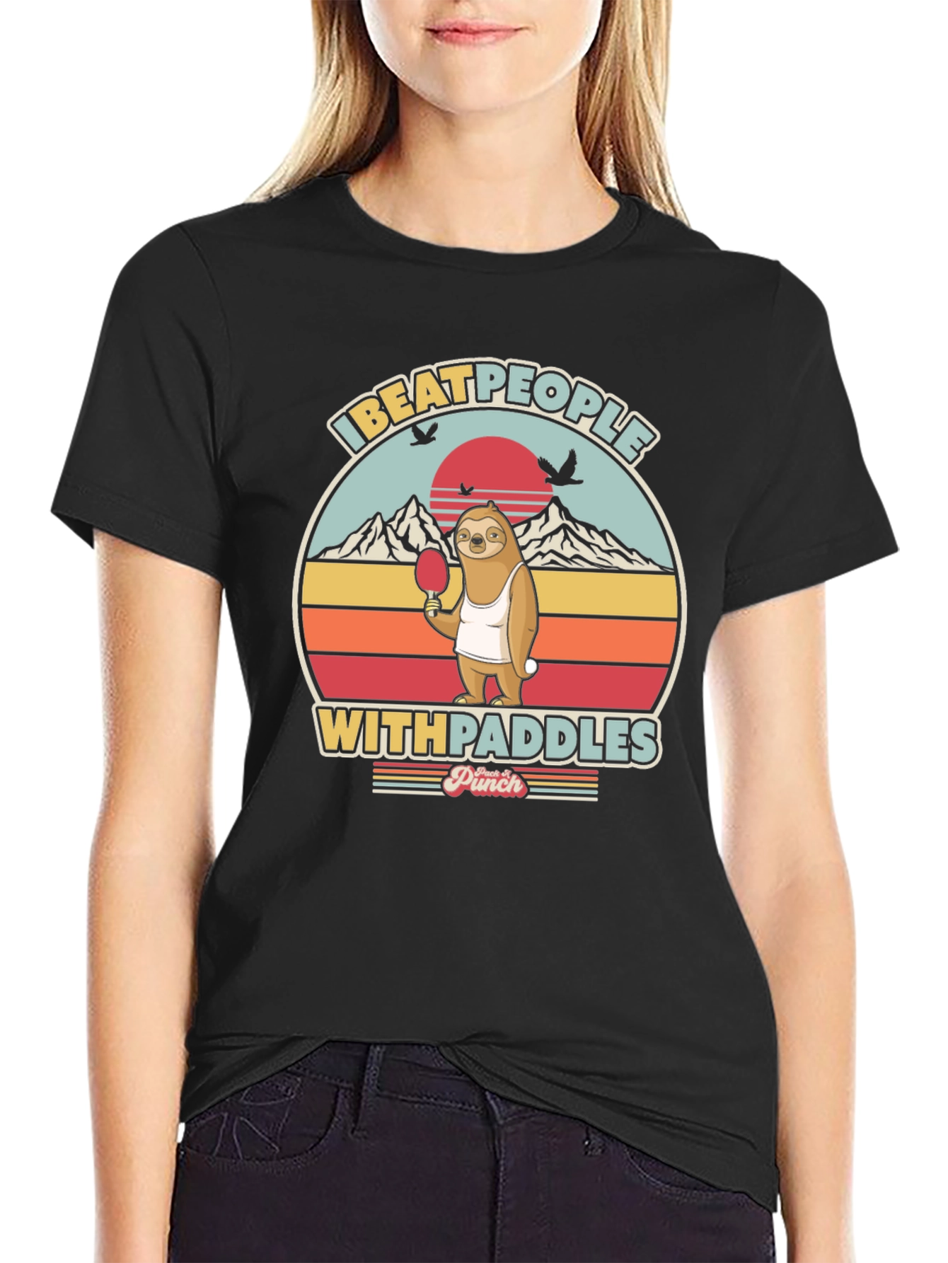 Black Sloth Table Tennis T-Shirt: I Beat People With Paddles view 2