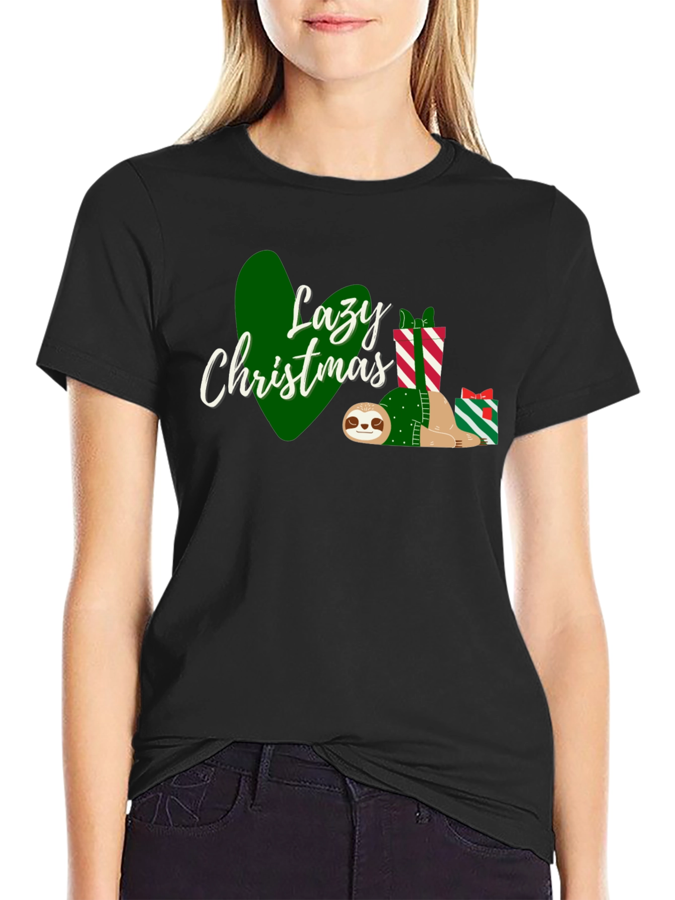 Black Lazy Christmas Sloth T-Shirt view 2