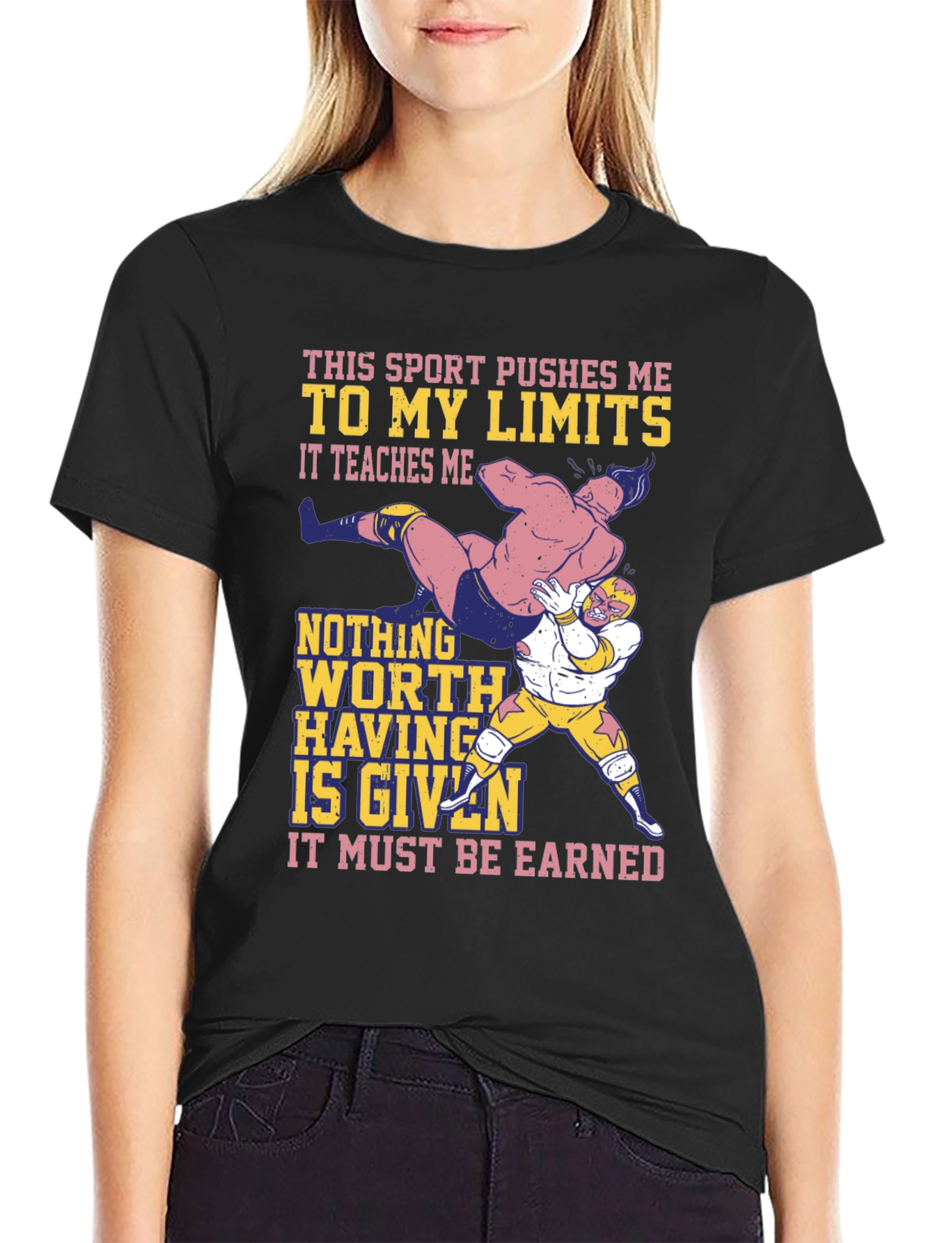 Black Wrestling Sport T-Shirt: Push Your Limits! view 2