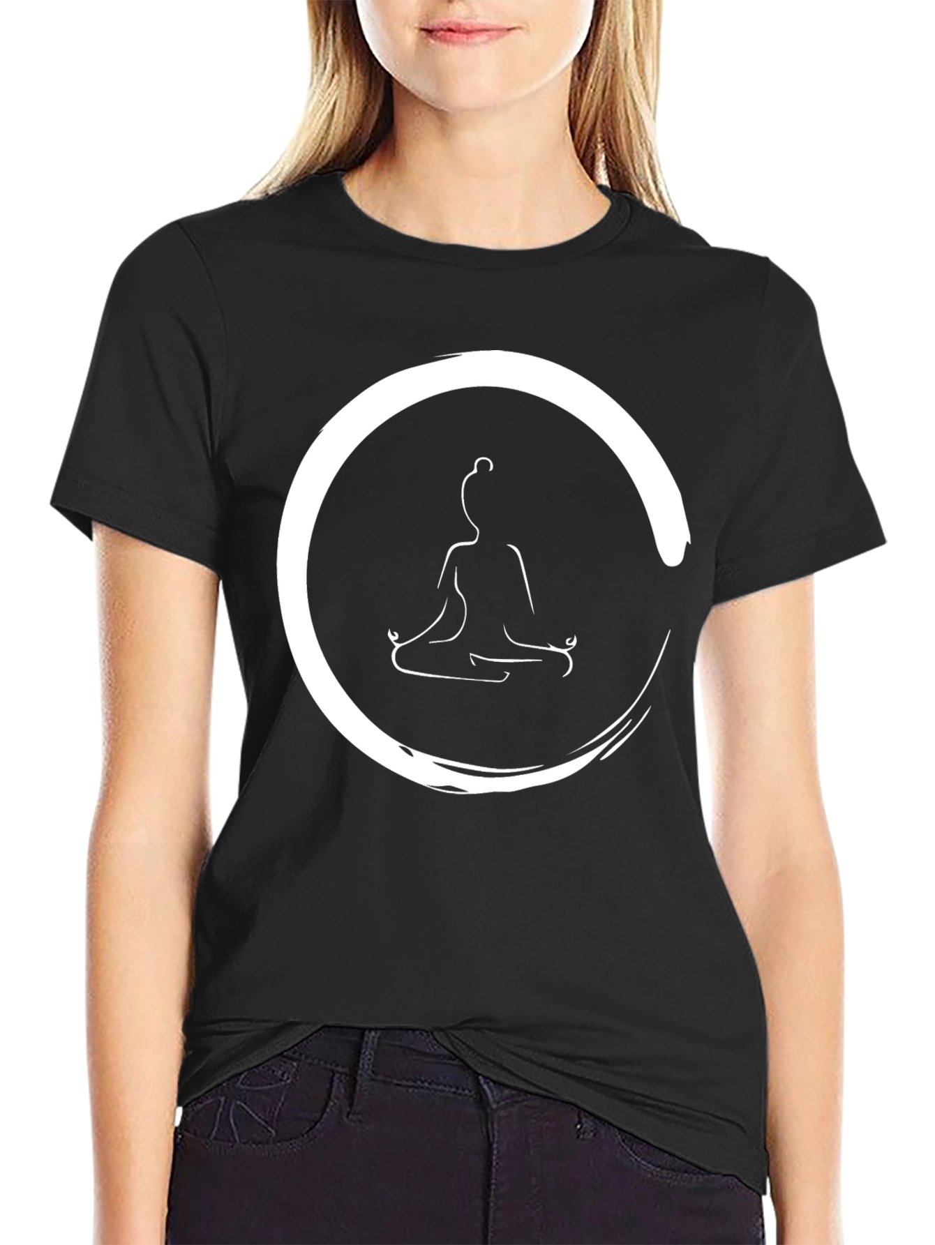 Black Zen Circle Yoga T-Shirt - Meditate in Style view 2