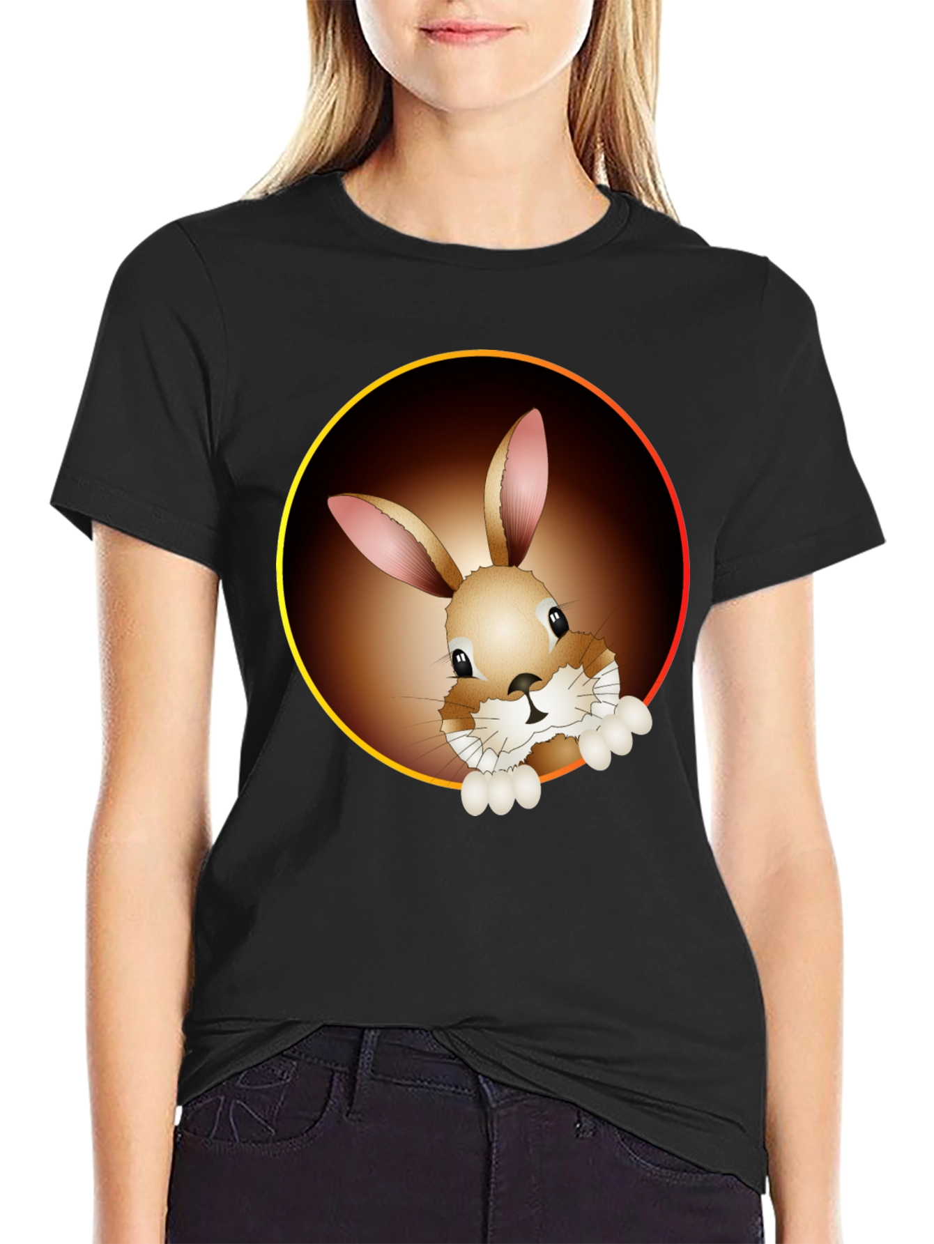 Black Bunny Graphic Tee - Cute Animal Print Shirt view 2