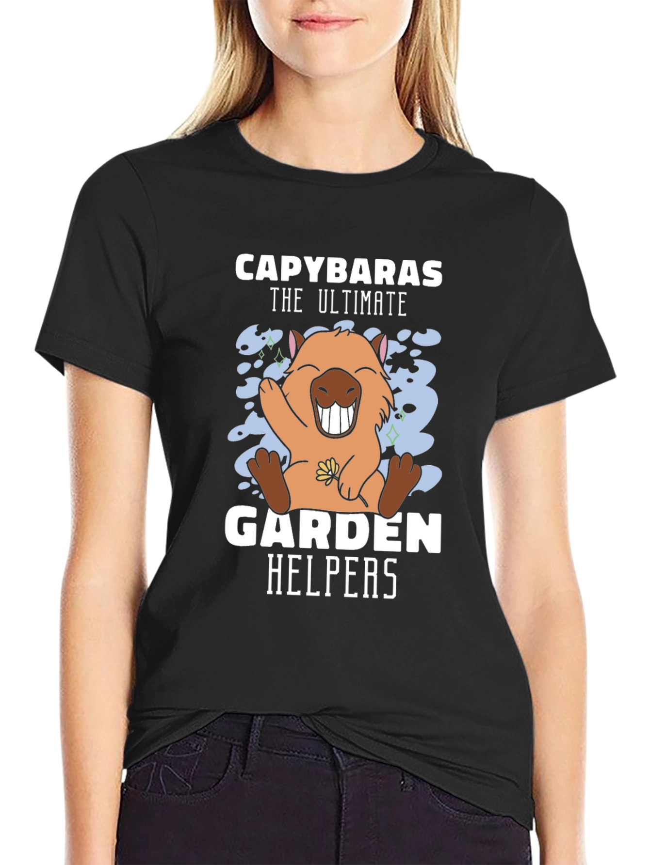 Black Capybara Garden Helpers Graphic Tee view 2