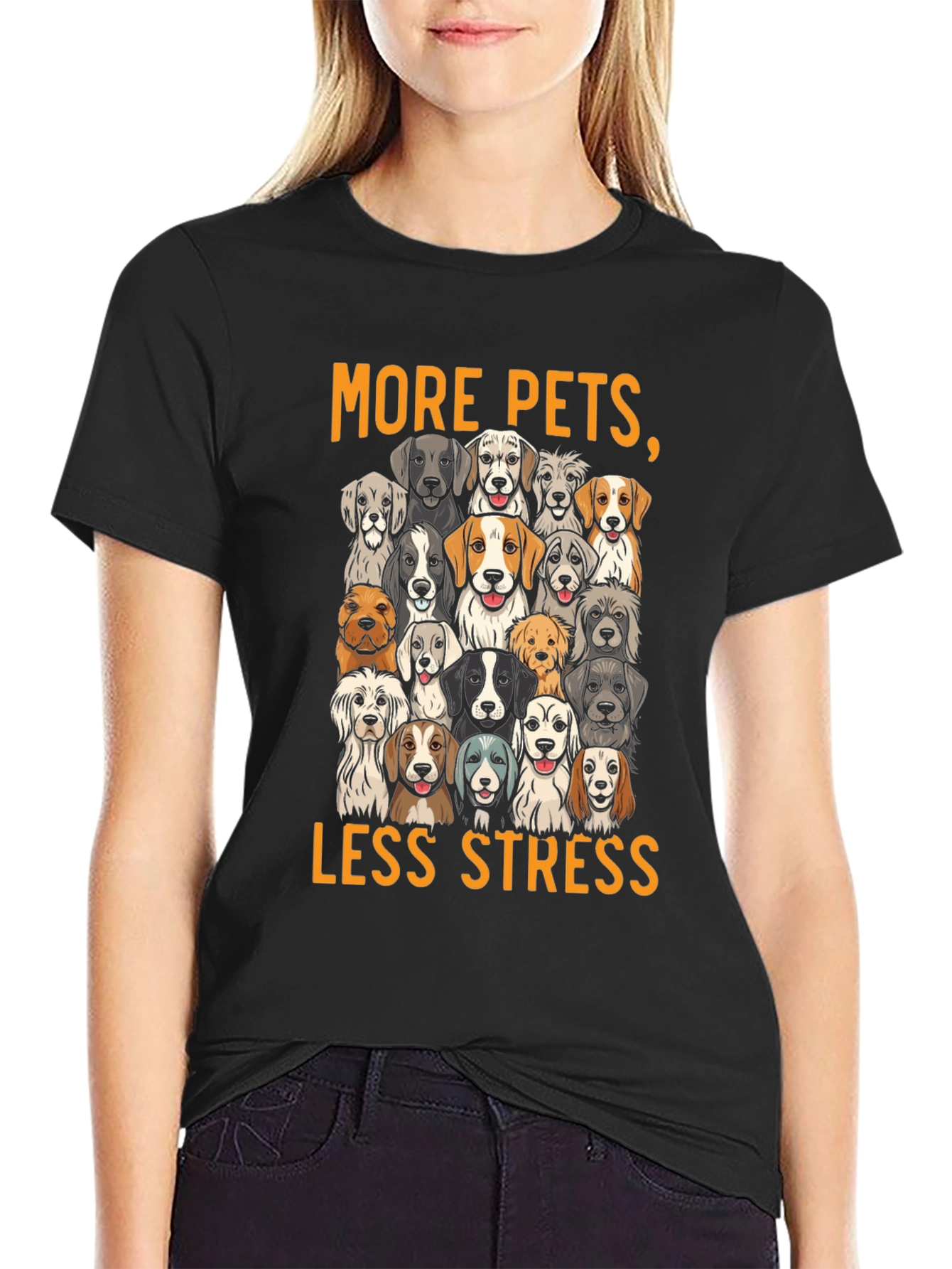 Black More Pets Less Stress Dog T-Shirt view 2