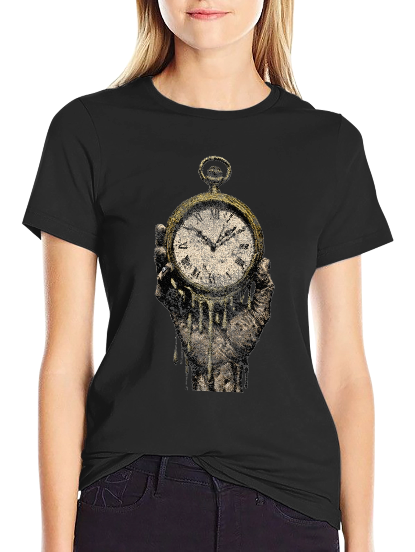 Black Melting Clock Graphic Tee - Time is Fleeting view 2