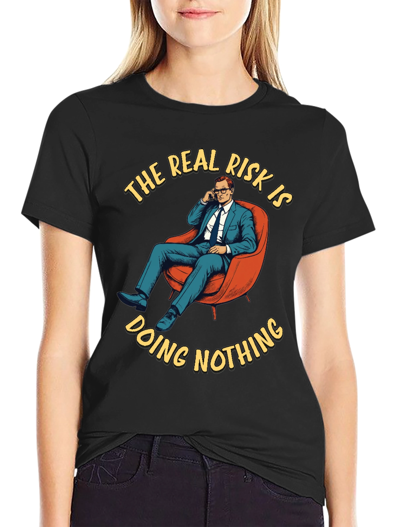 Black The Real Risk T-Shirt - Doing Nothing Graphic Tee view 2