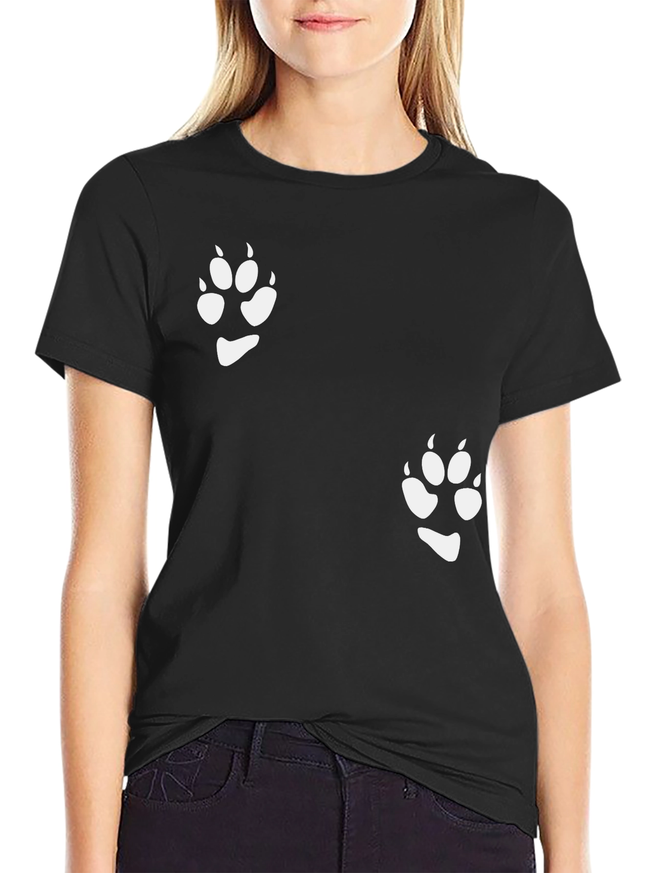 Paw Print Graphic Tee - Stylish Black T-Shirt - 2