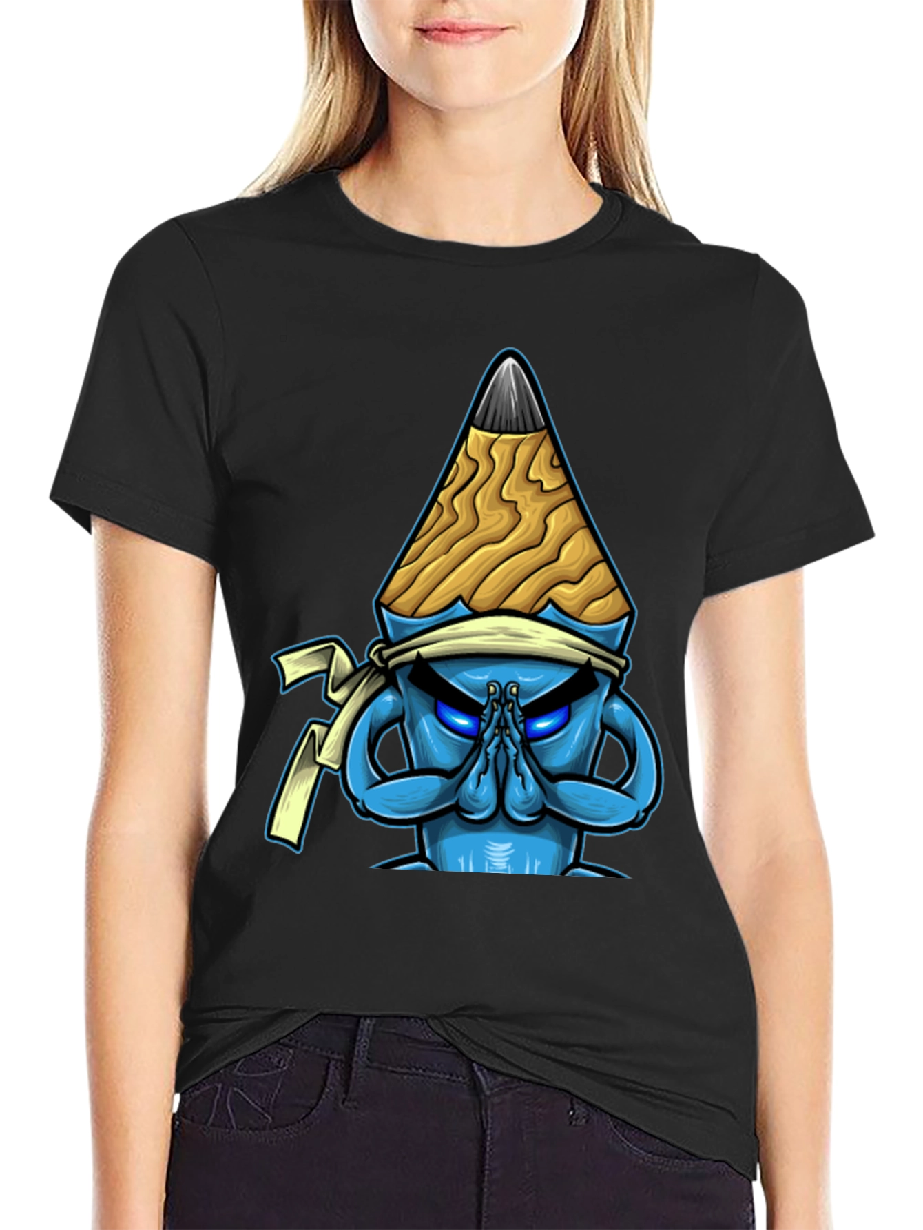 Black Pencil Ninja Graphic T-Shirt - Cool Unique Design view 2