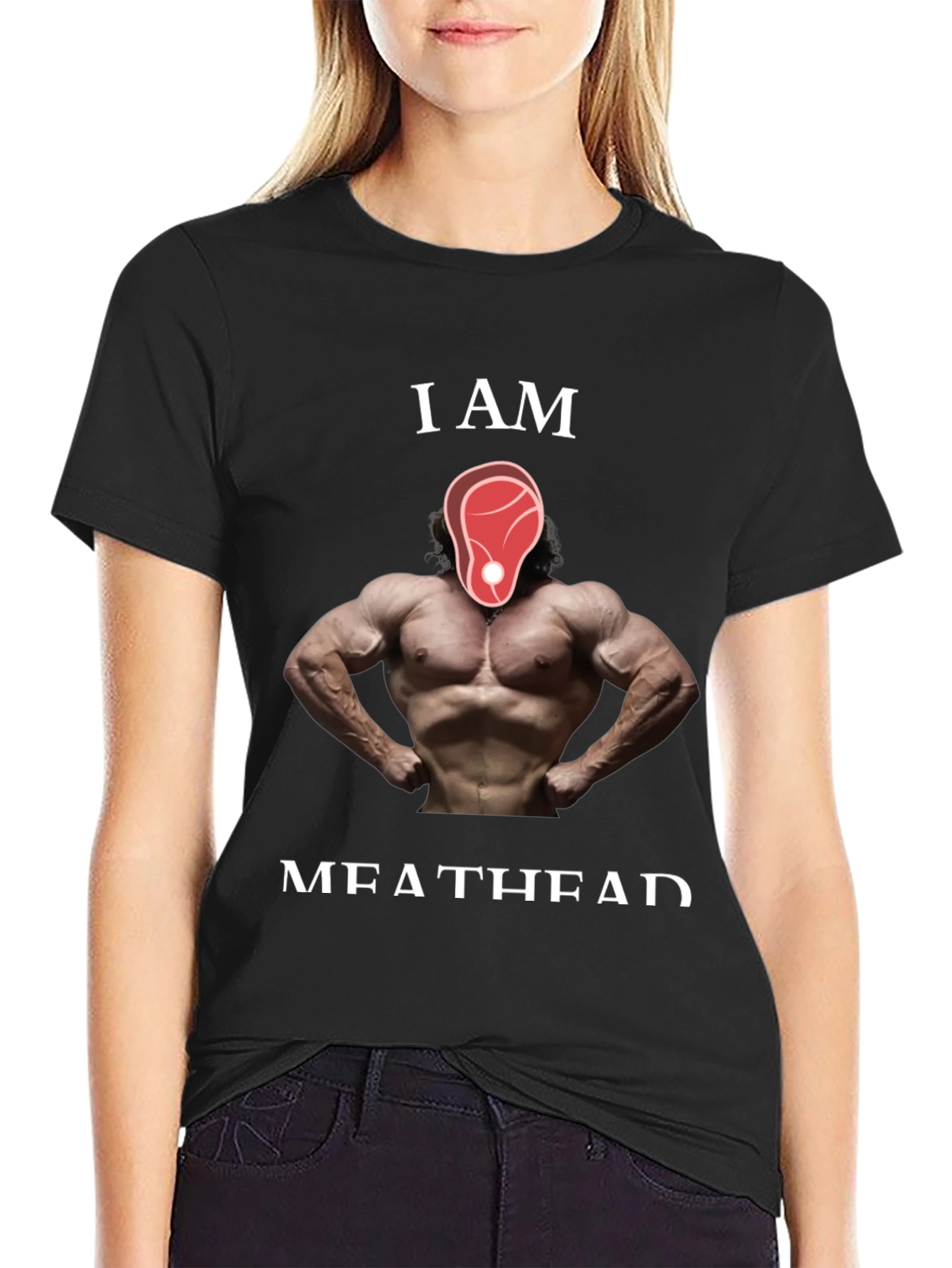 Black I AM MEATHEAD Graphic T-Shirt - Funny Muscle Tee view 2