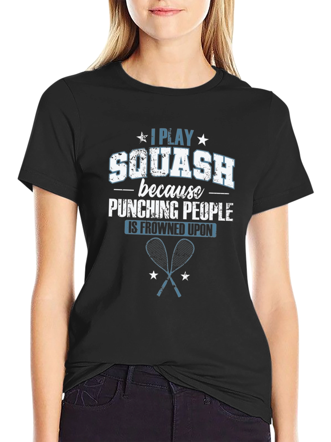 Black Funny Squash Player T-Shirt view 2
