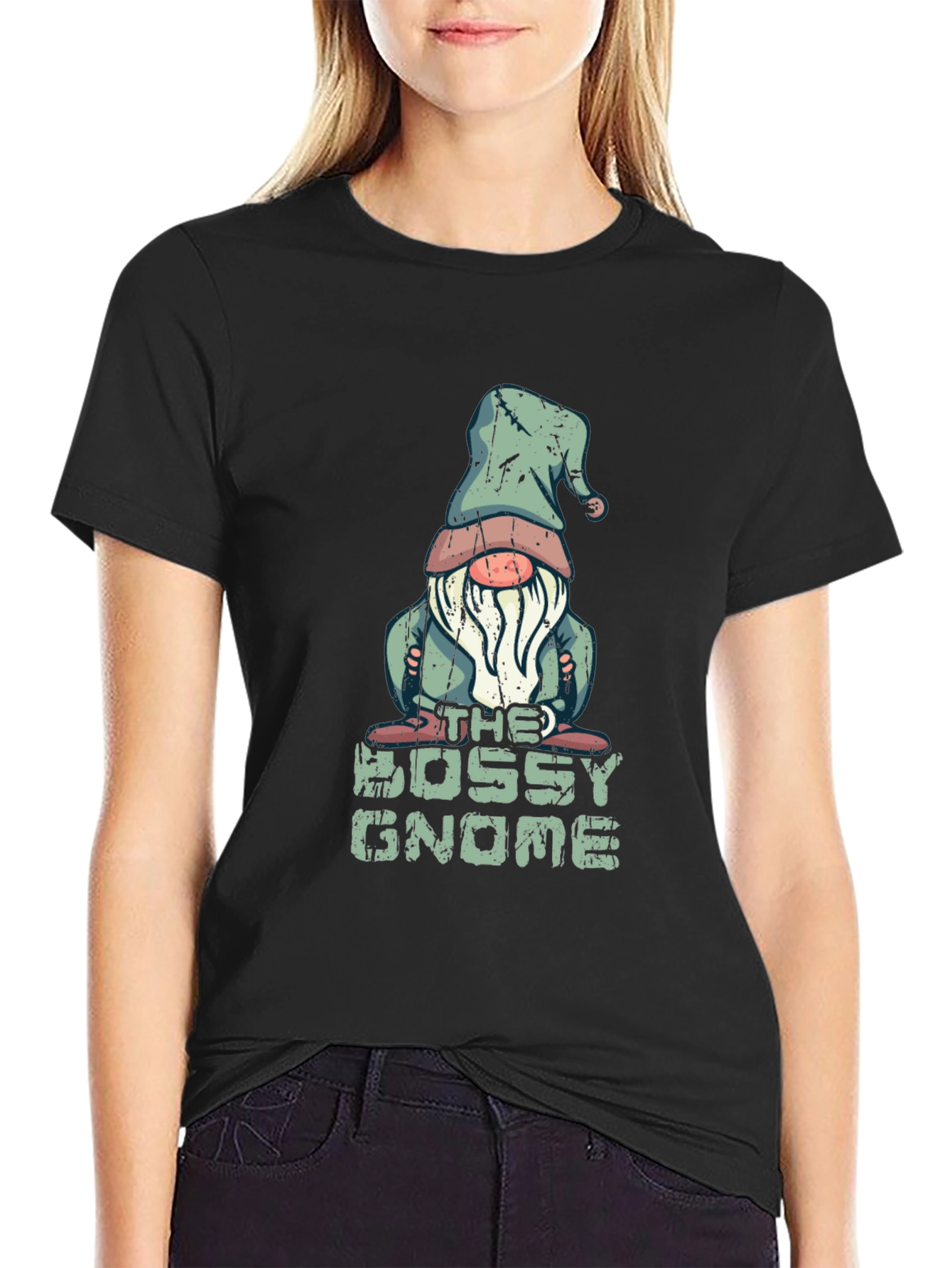 Black Bossy Gnome T-Shirt - Funny Graphic Tee view 2