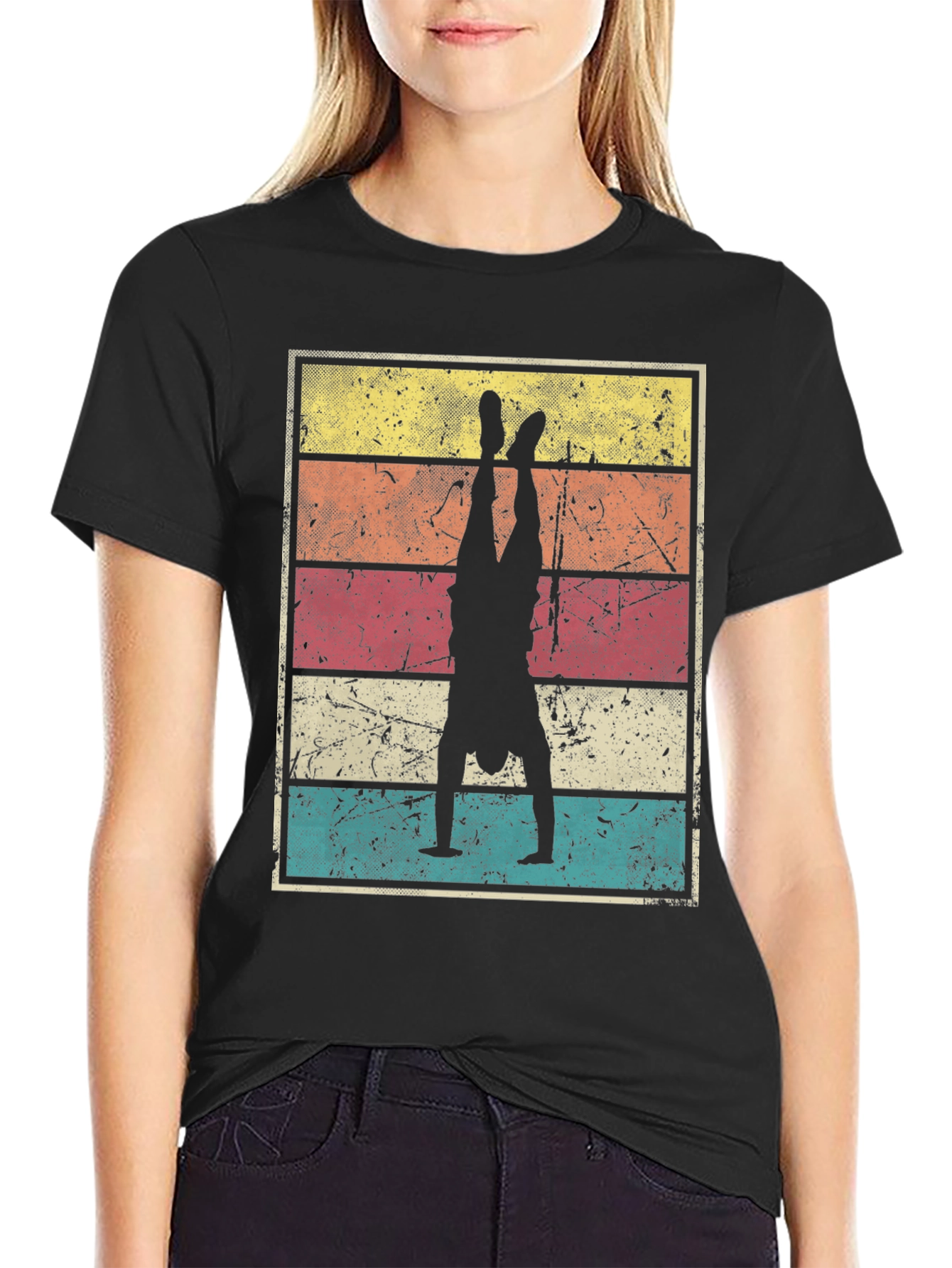 Black Retro Handstand Graphic T-Shirt view 2