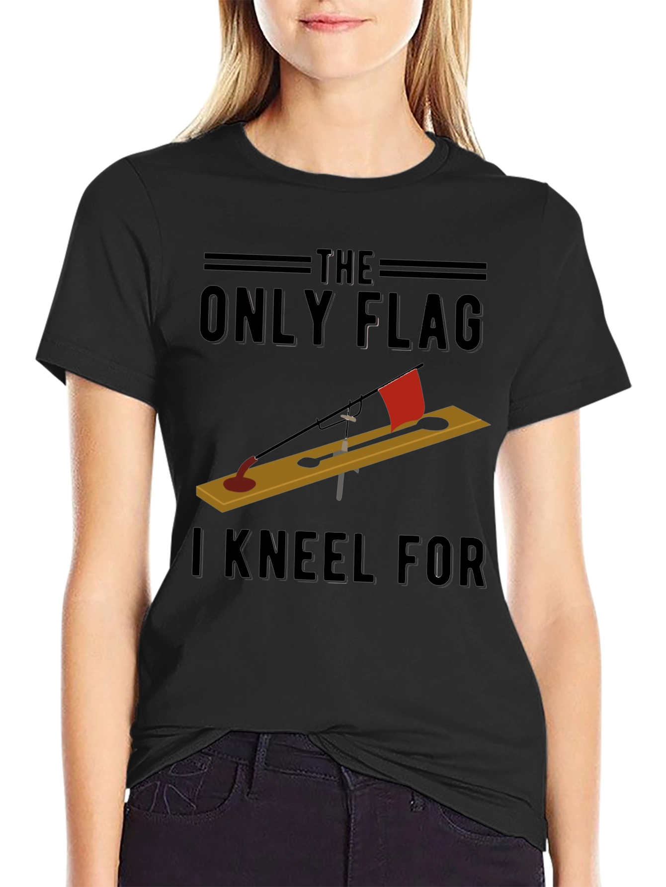 Black The Only Flag I Kneel For T-Shirt - Ice Fishing view 2