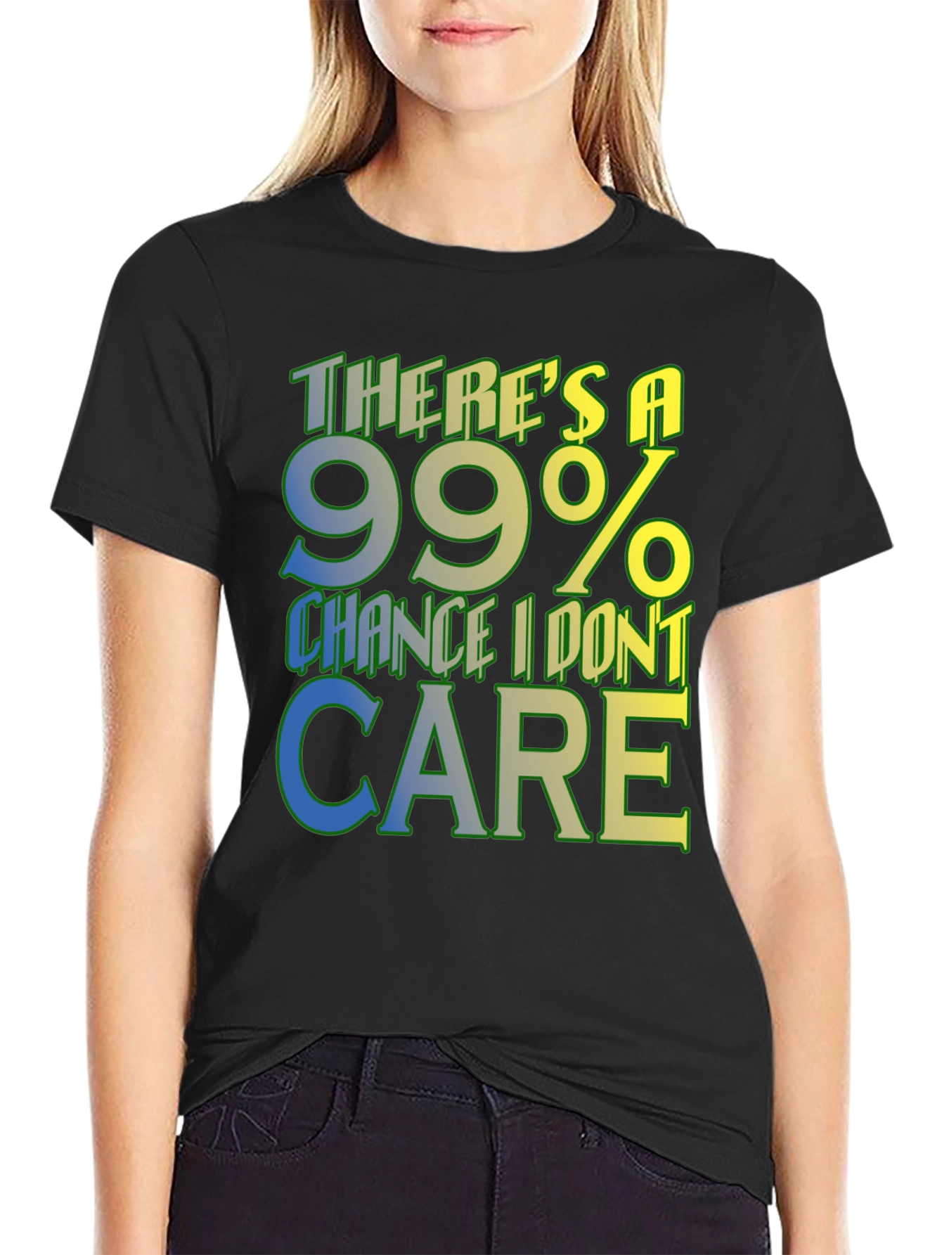 Black Funny '99% Chance I Don't Care' Graphic Tee view 2