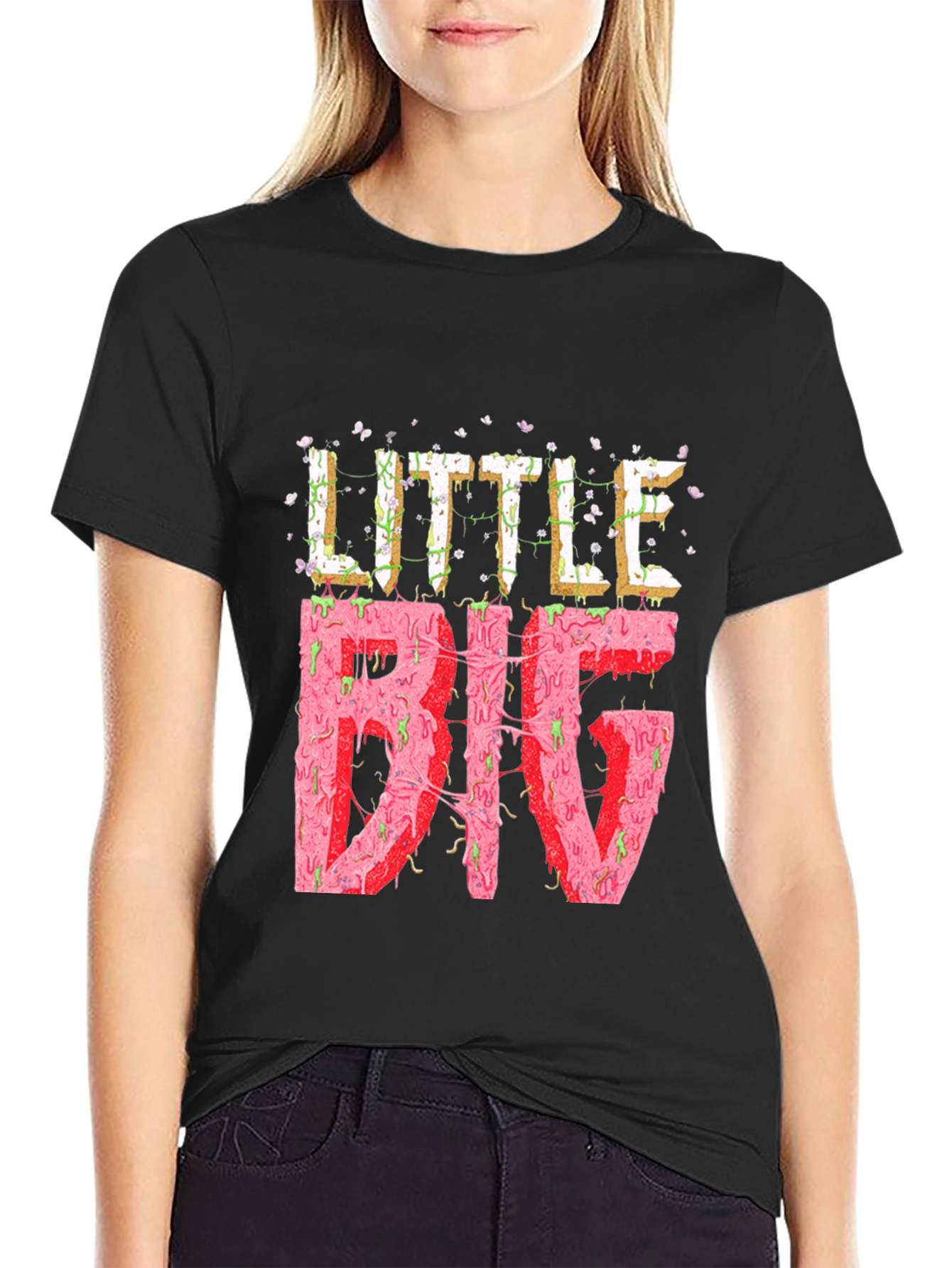 Black Little Big Graphic Tee - Statement T-Shirt view 2