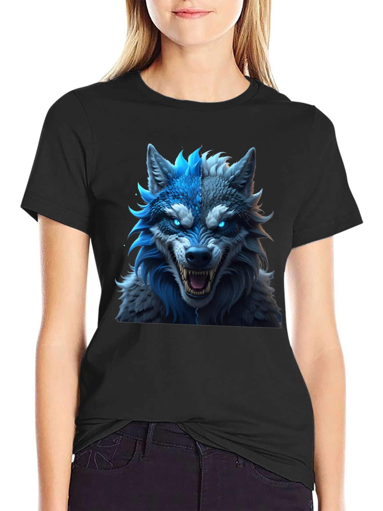 Black Fierce Wolf Graphic Tee - Blue Rage view 2