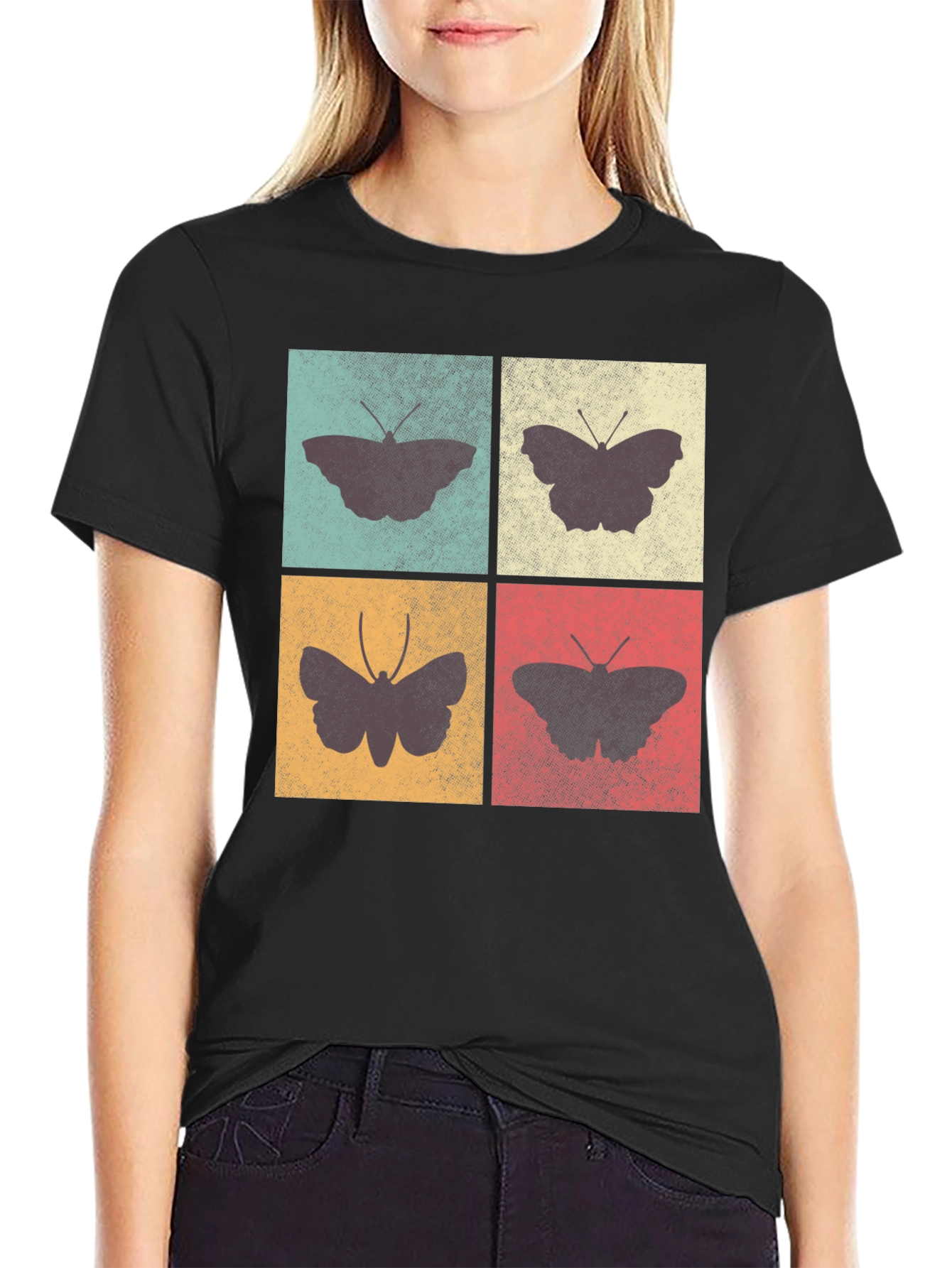 Retro Butterfly Block Print Tee - Soft Cotton Casual Wear - 2