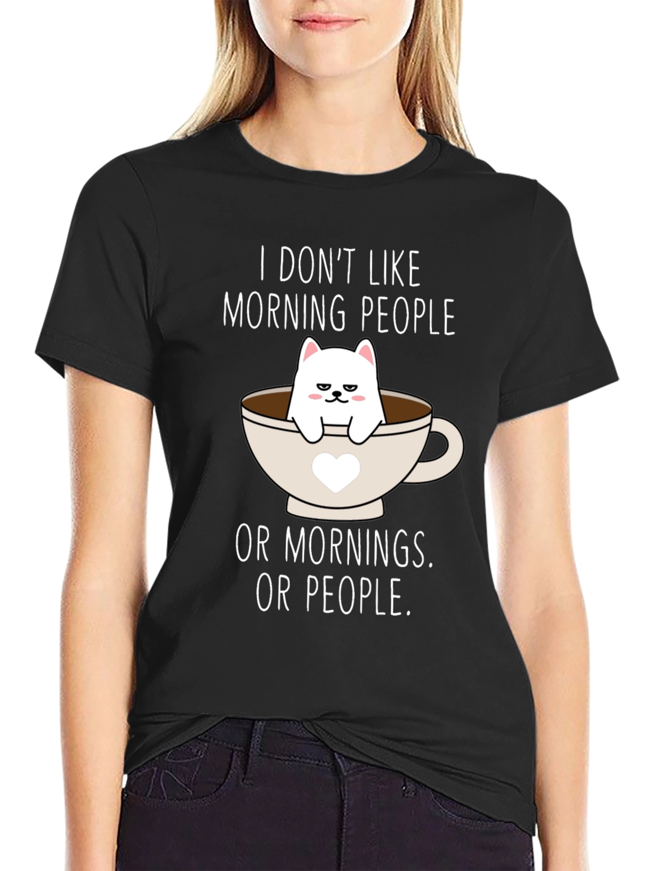 Black Grumpy Cat Coffee T-Shirt - I Don't Like Mornings view 2