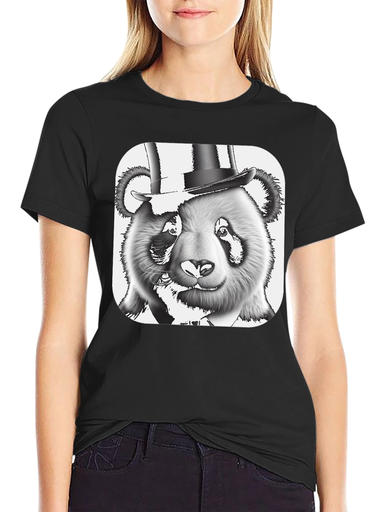 Black Panda Bear Top Hat T-Shirt - Stylish Graphic Tee view 2