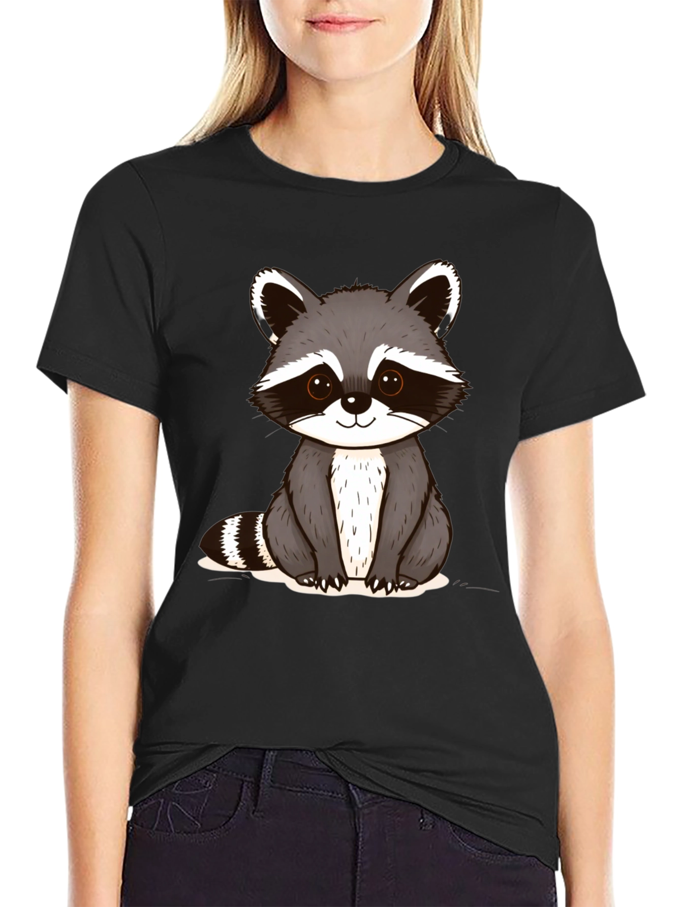 Black Cute Raccoon Graphic T-Shirt - Unisex Casual Tee view 2