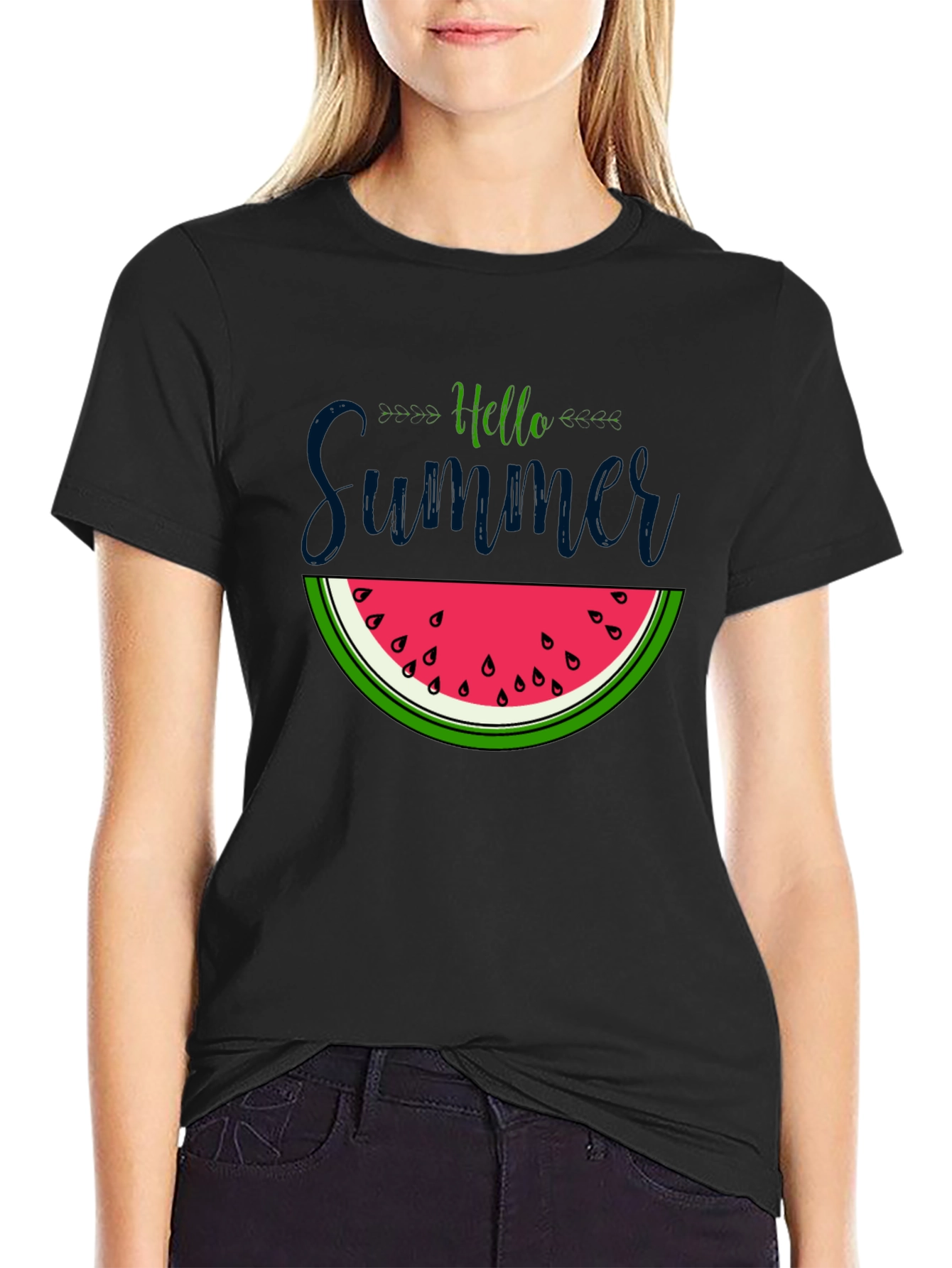 Black Hello Summer Watermelon Graphic Tee view 2