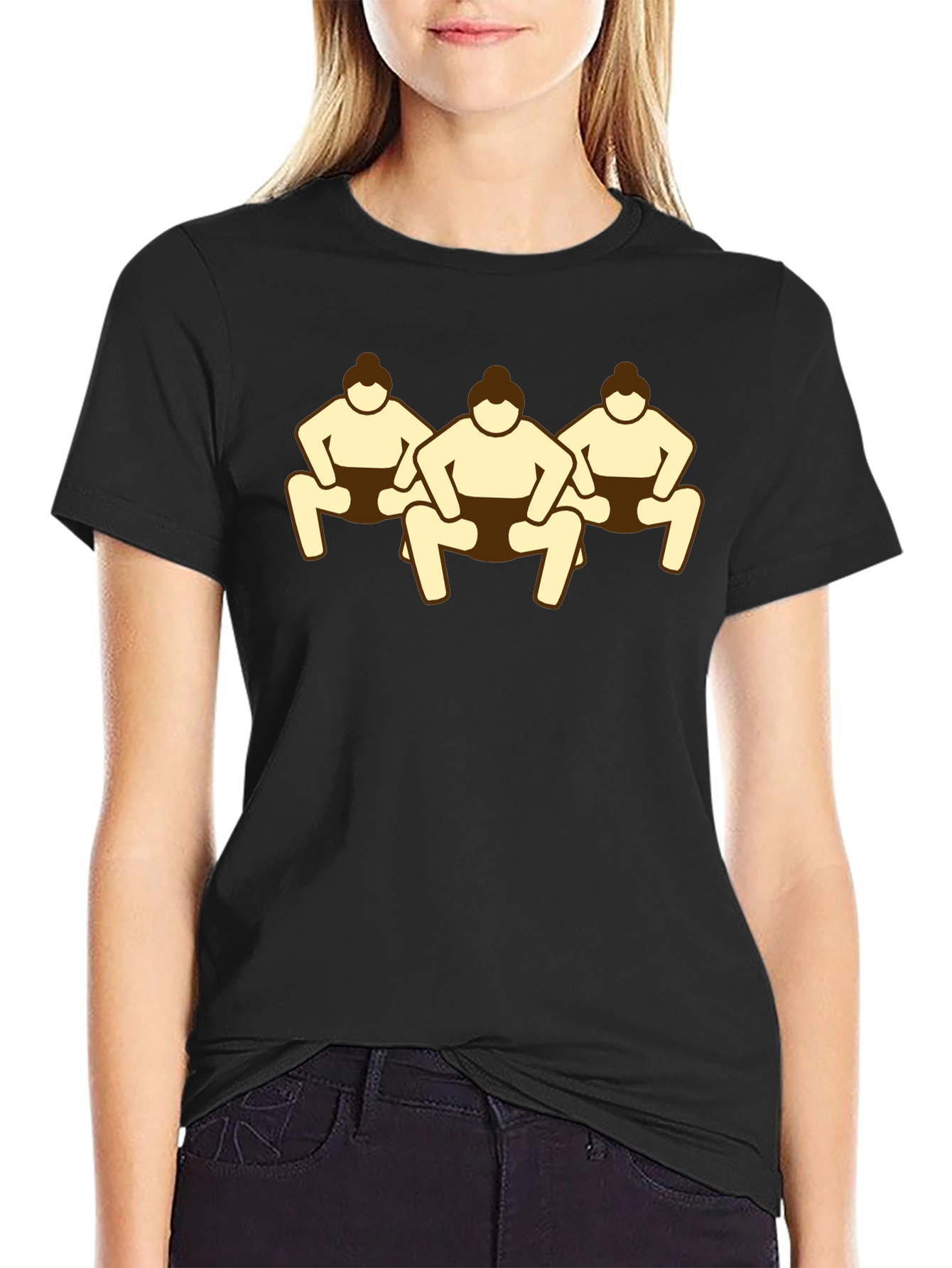 Black Sumo Wrestlers Graphic Tee - Black Cotton T-Shirt view 2
