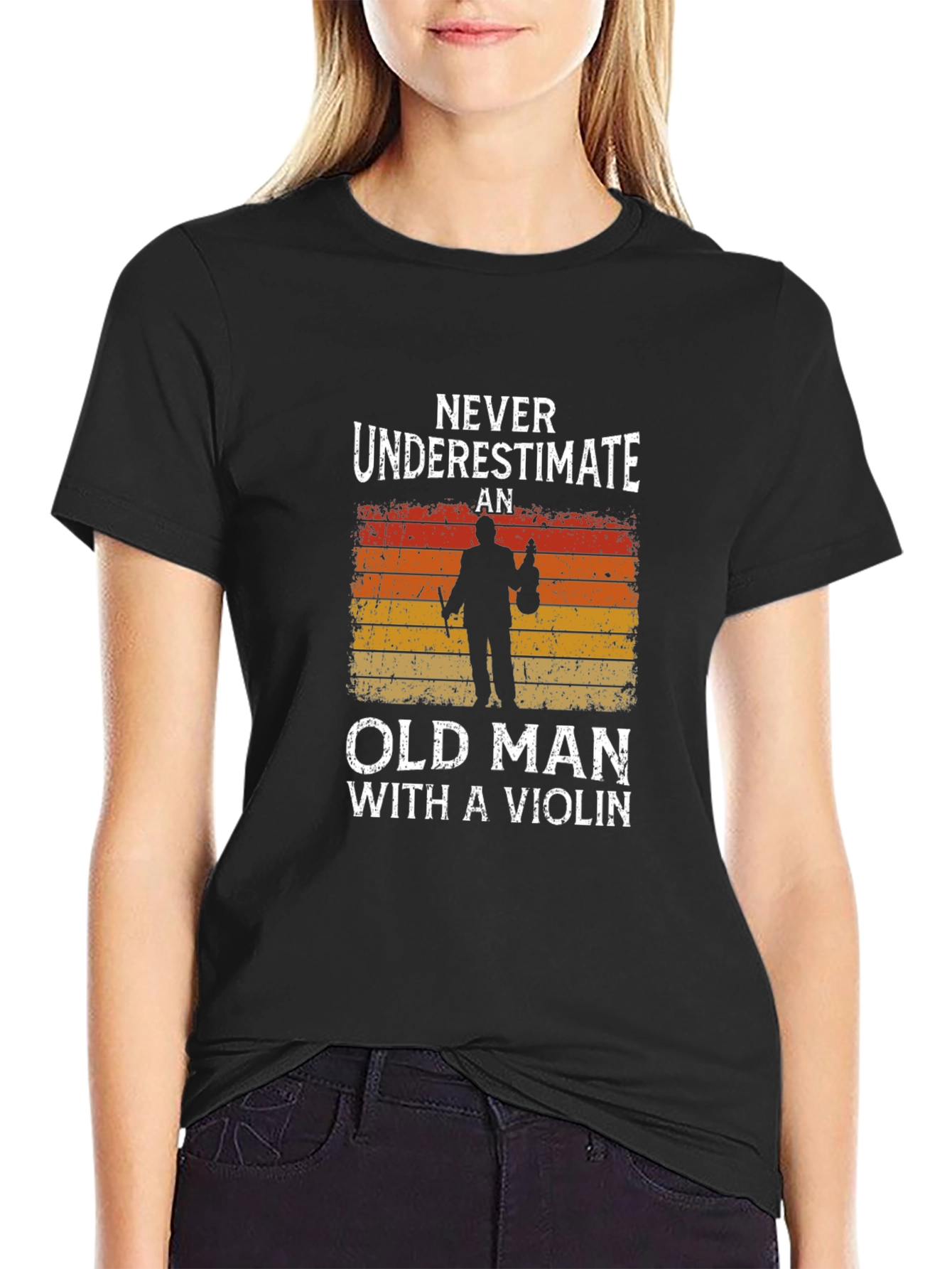 Black Old Man Violinist Graphic Tee - Music Lover T-Shirt view 2