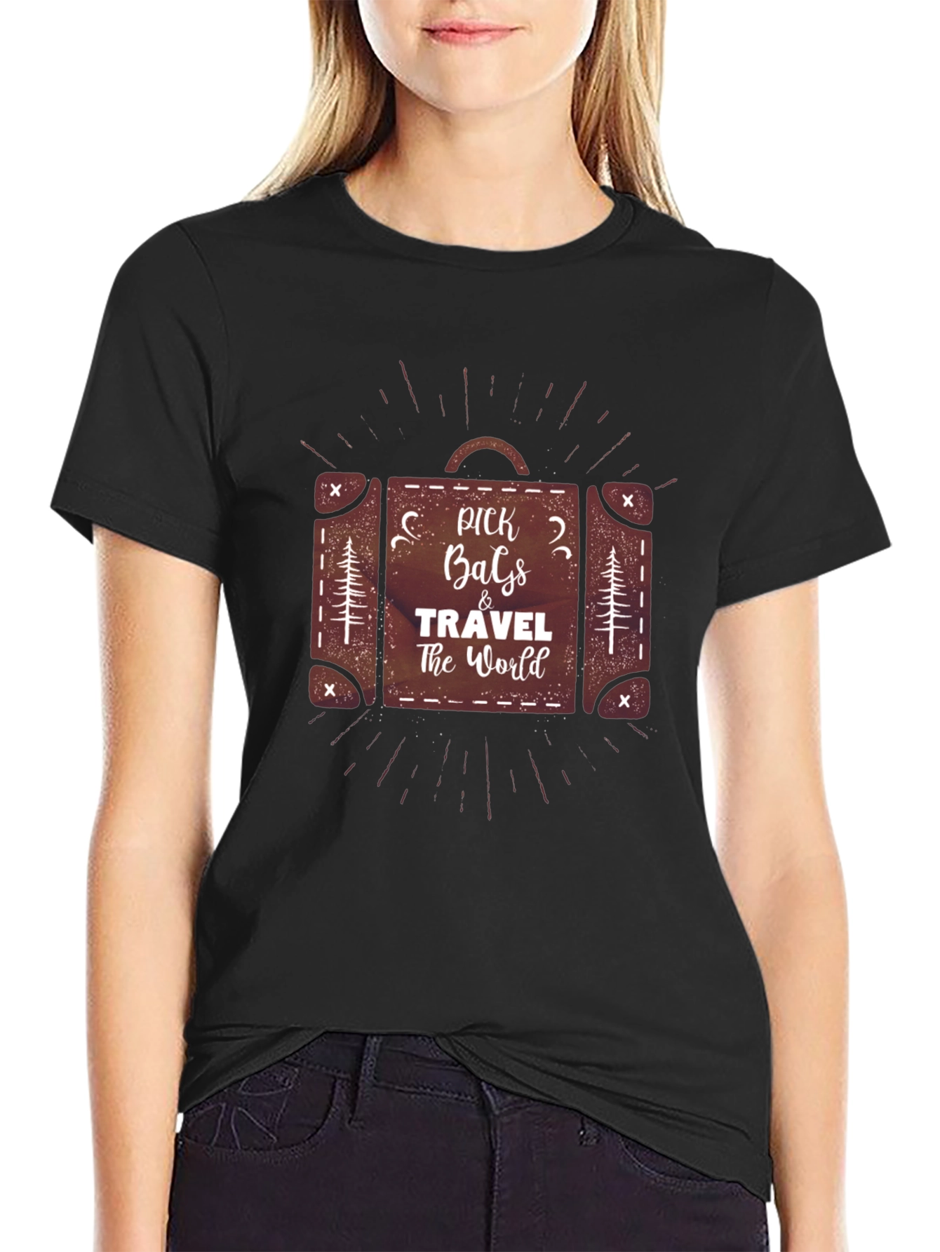 Black Pick Bags & Travel the World Black Graphic Tee view 2