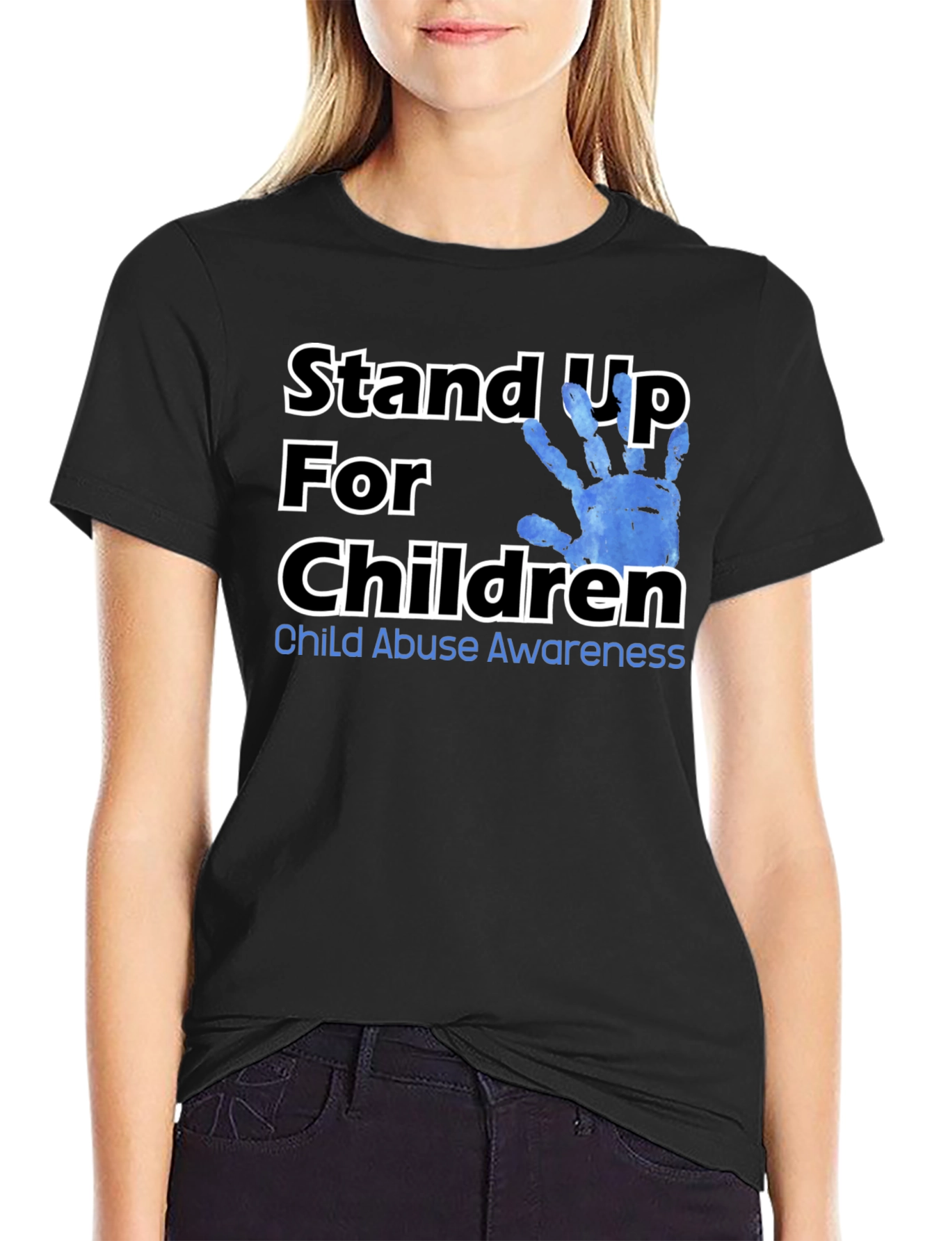 Black Stand Up For Children Awareness T-Shirt view 2