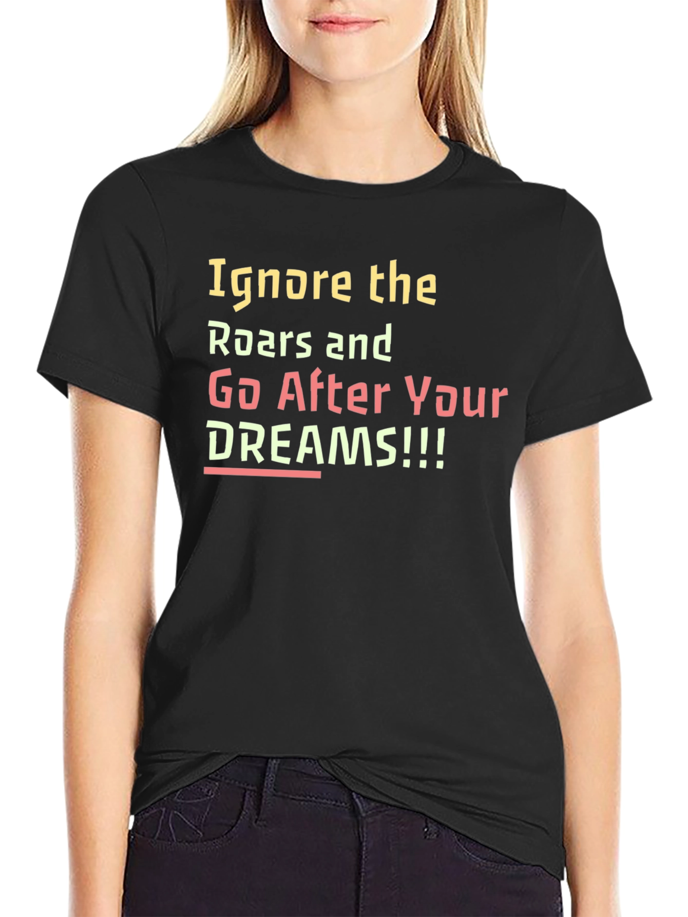 Black Inspirational 'Ignore the Roars' Black T-Shirt view 2