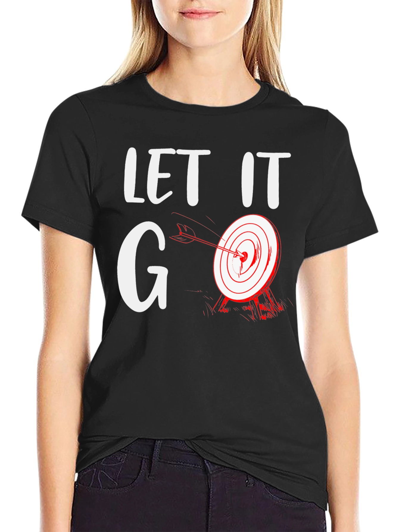 Black Let It Go Target T-Shirt - Funny Archery Tee view 2