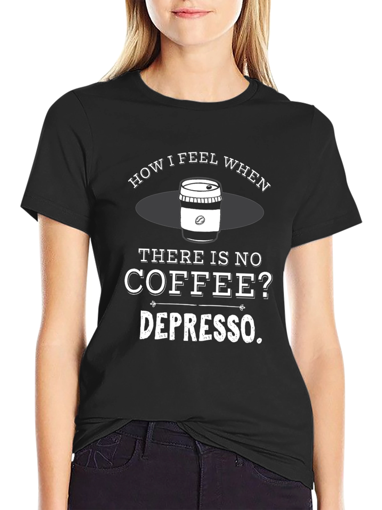 Black Funny Coffee Depresso T-Shirt view 2