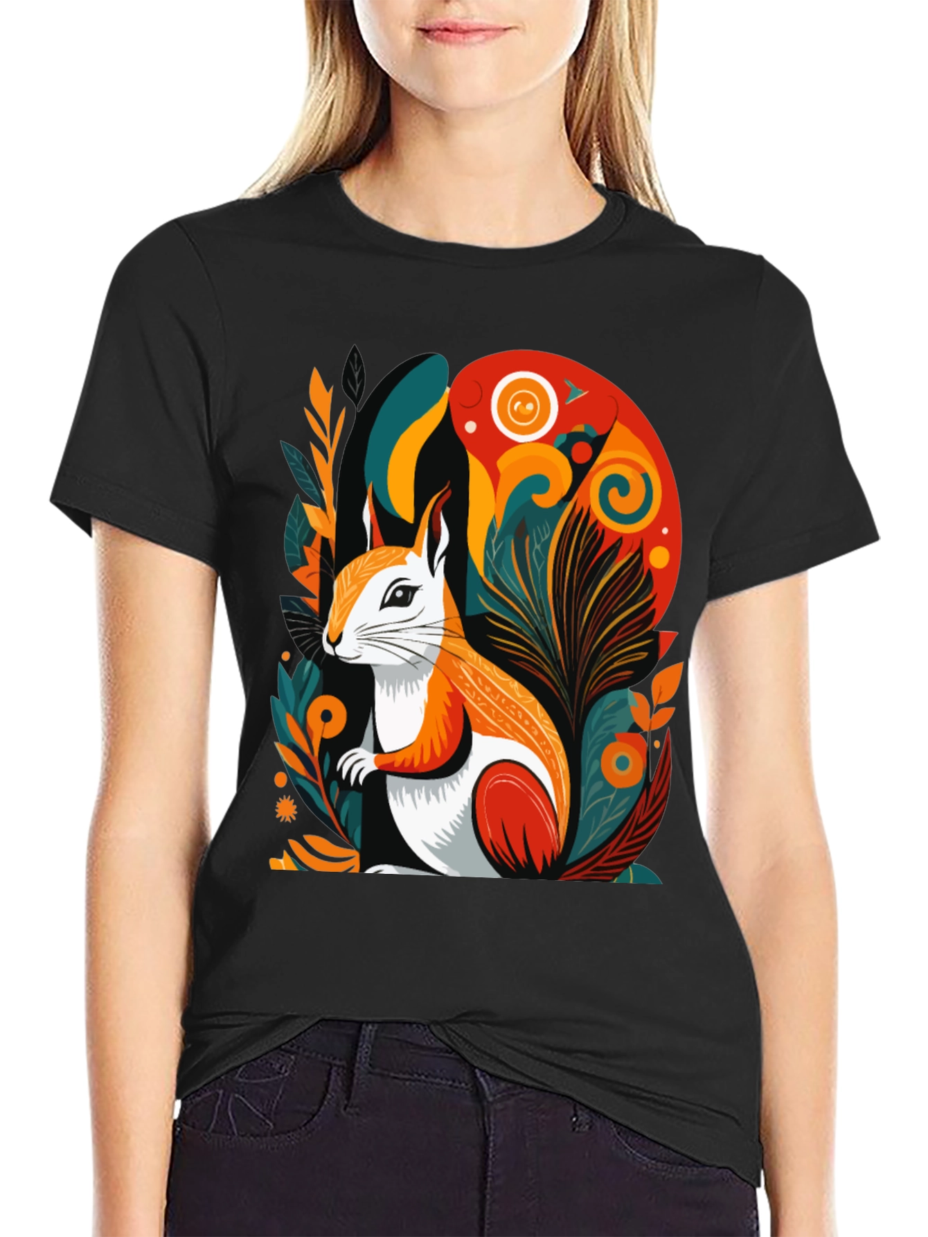 Black Squirrel Art Graphic Tee - Modern Style view 2