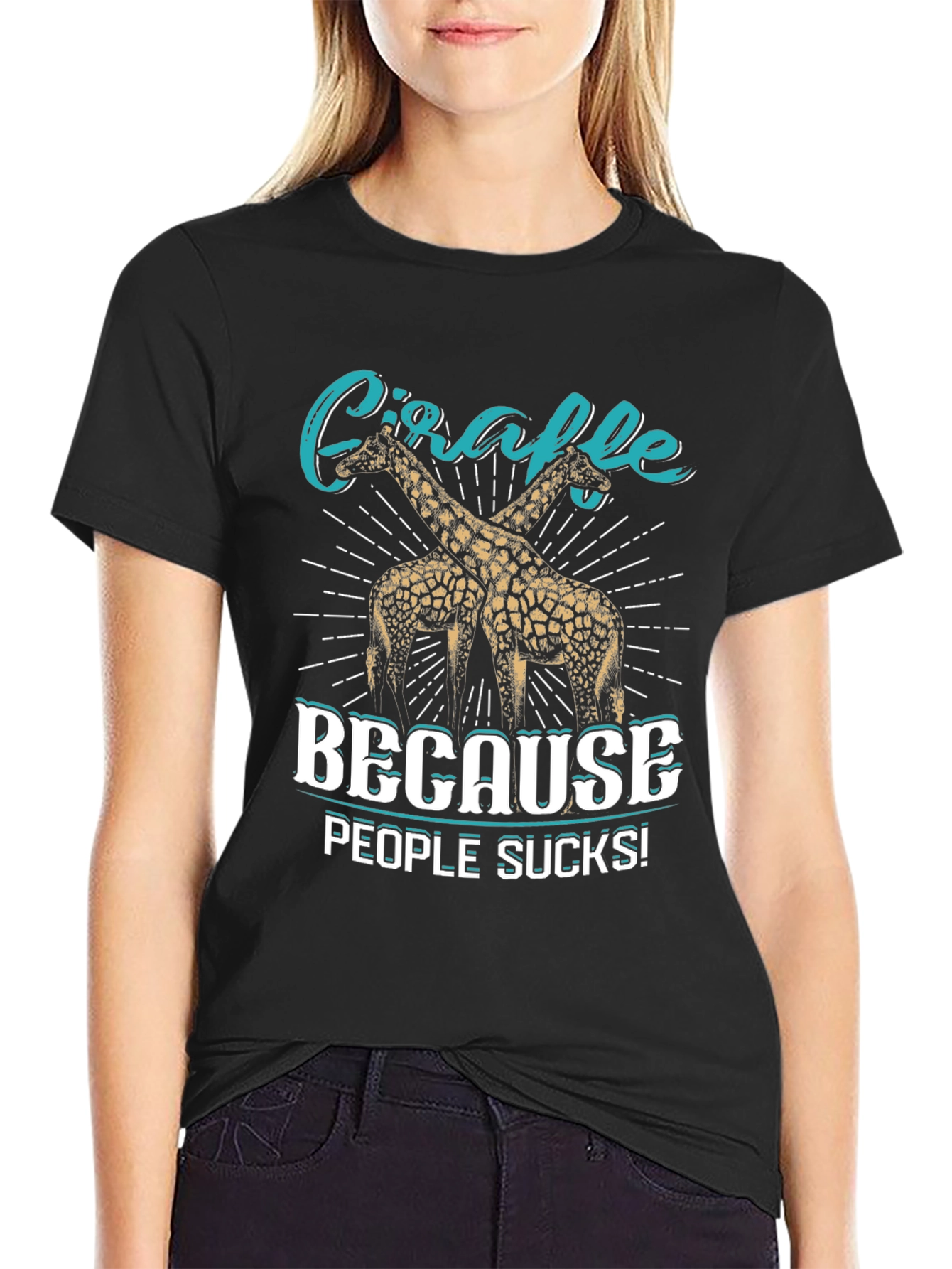 Black Giraffe Lover T-Shirt - Because People Suck Graphic Tee view 2