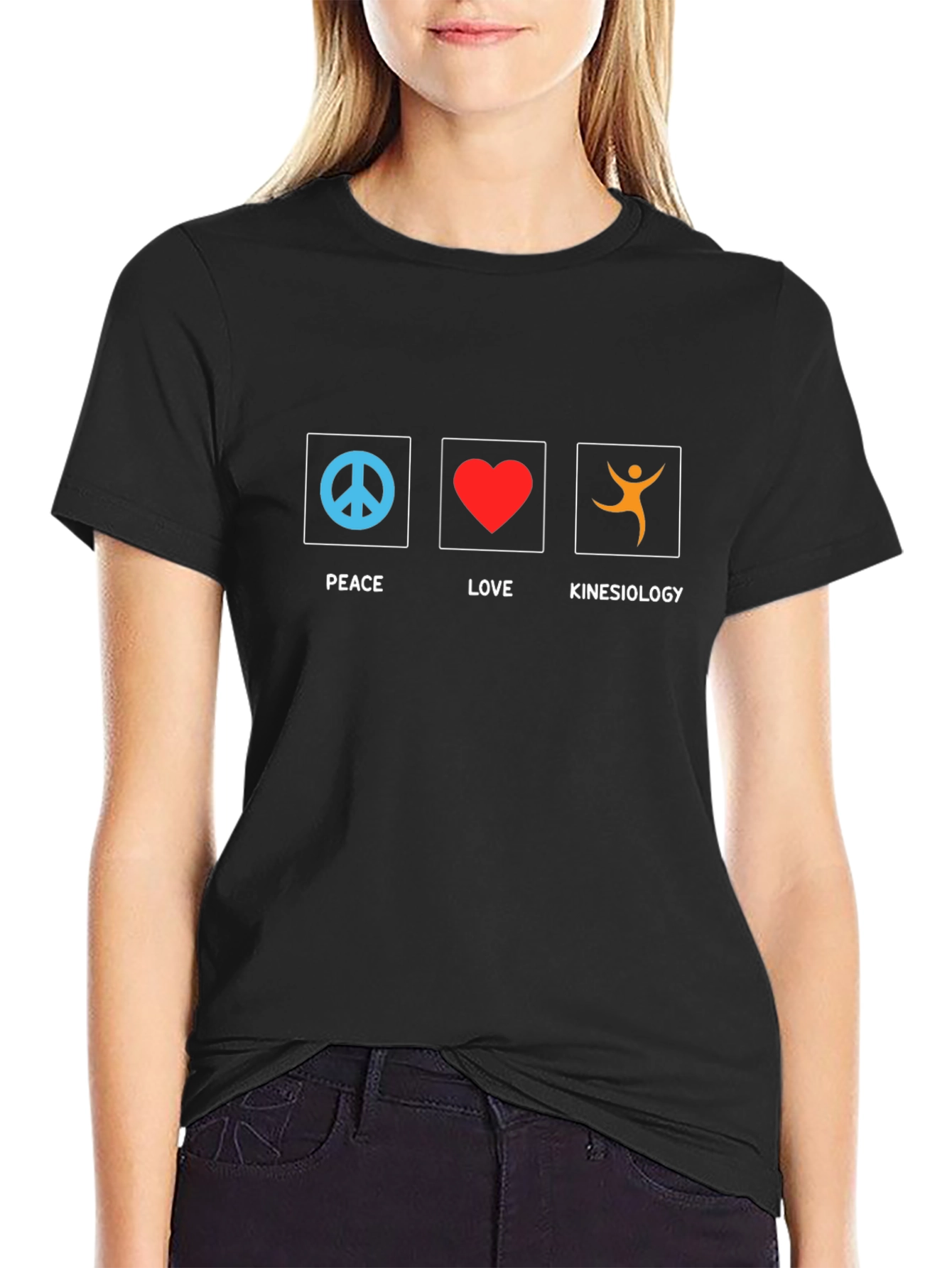 Black Peace Love Kinesiology T-Shirt - Black view 2
