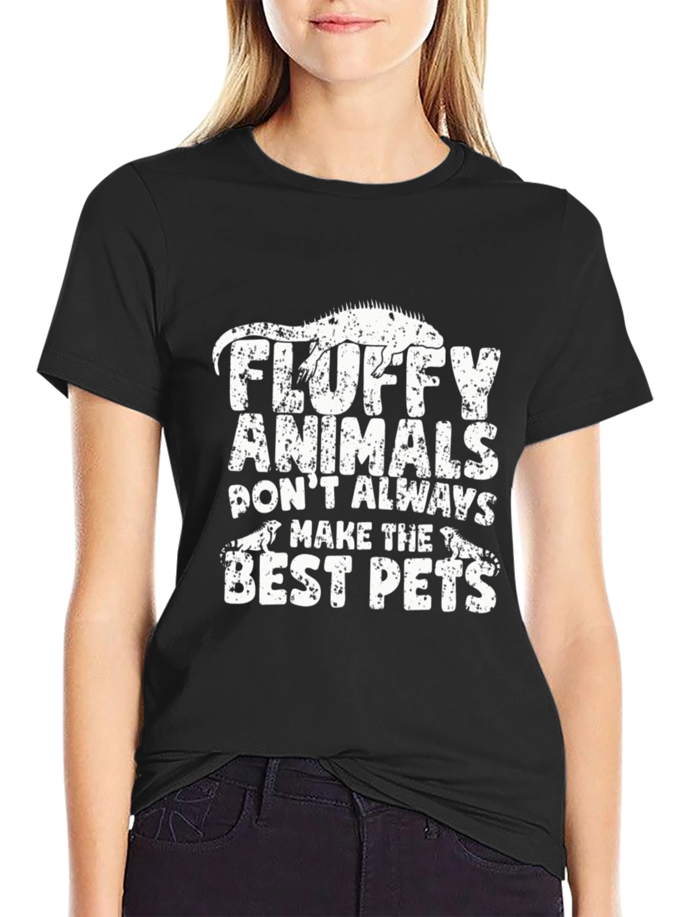 Black Fluffy Animals Lizard Graphic Tee view 2