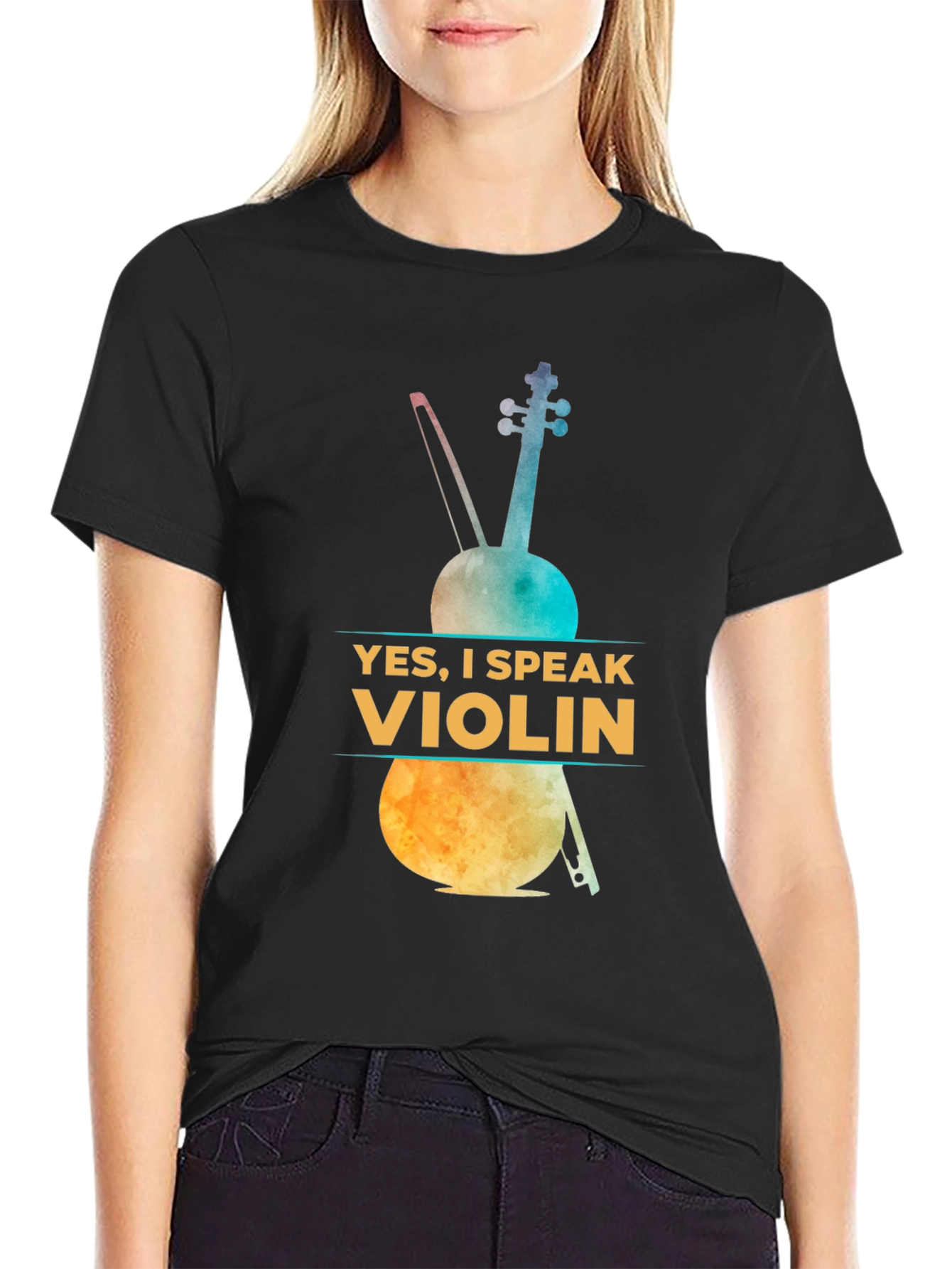 Black Yes, I Speak Violin T-Shirt - Musician Apparel view 2