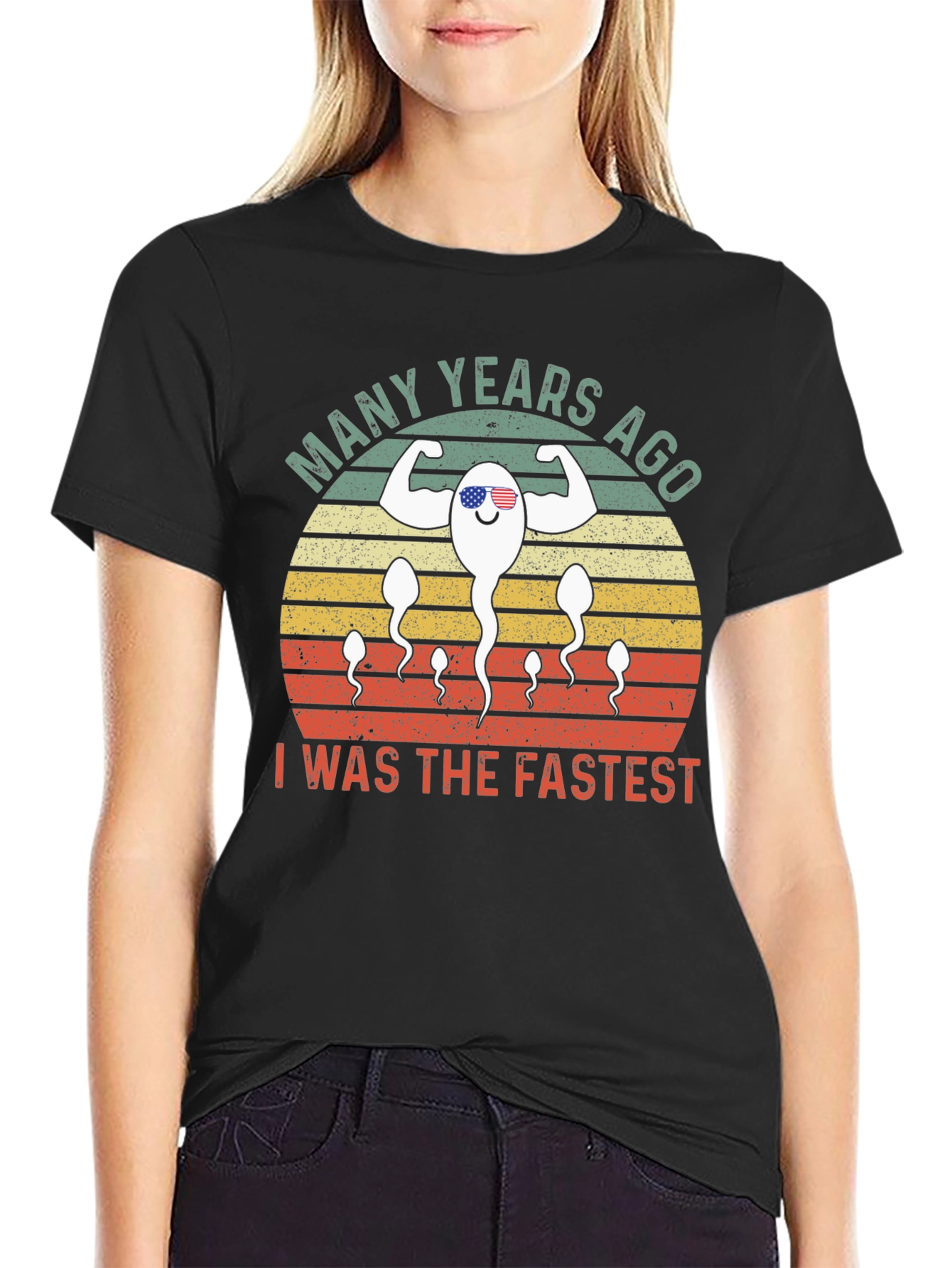 Black Funny "Fastest" Sperm Graphic T-Shirt view 2