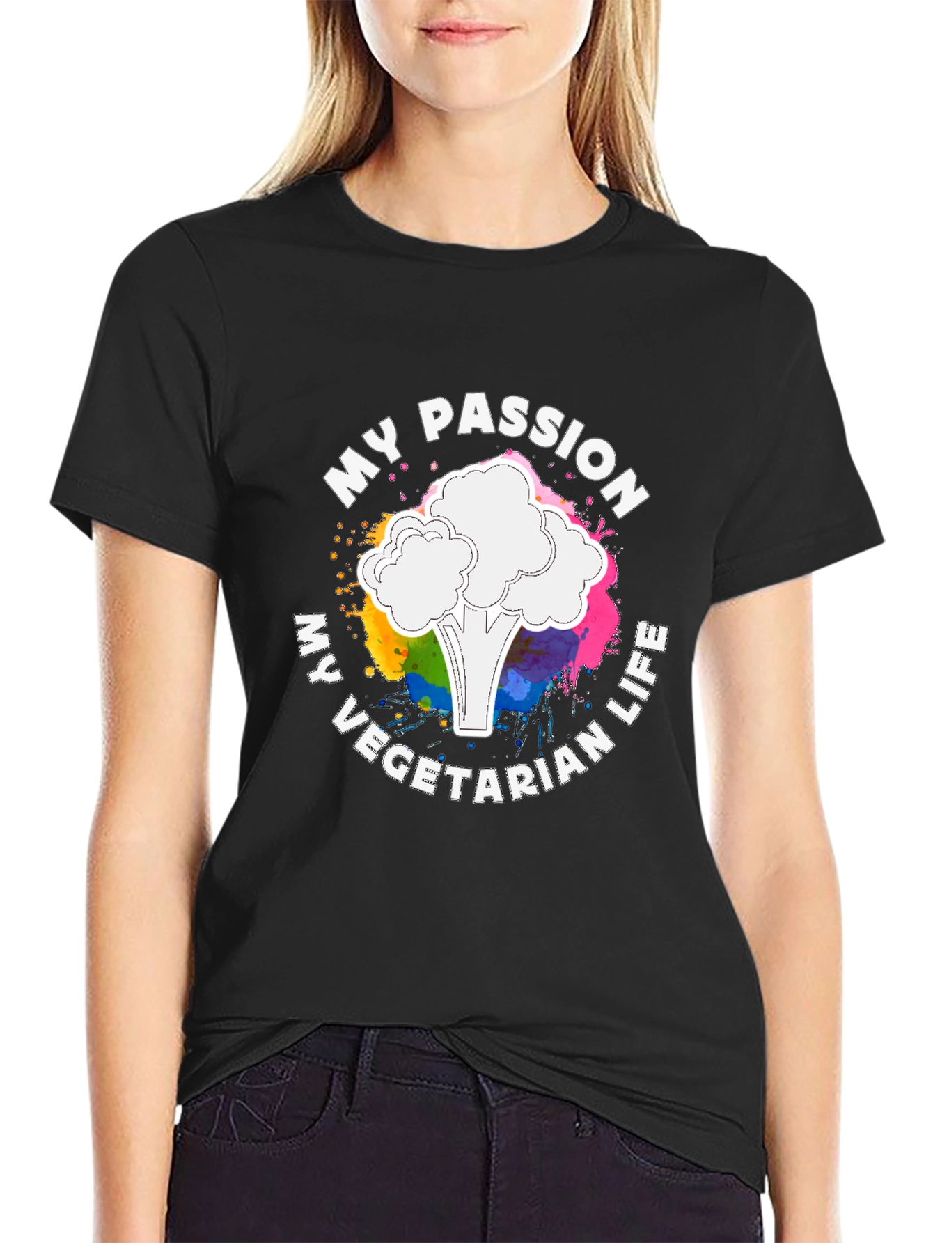 Black My Passion Vegetarian Life T-Shirt view 2