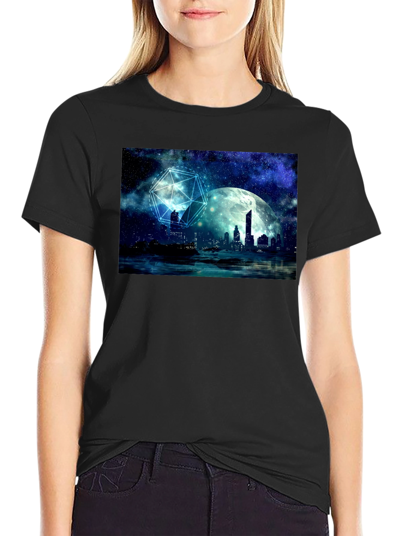 Black Celestial Cityscape Graphic Tee view 2