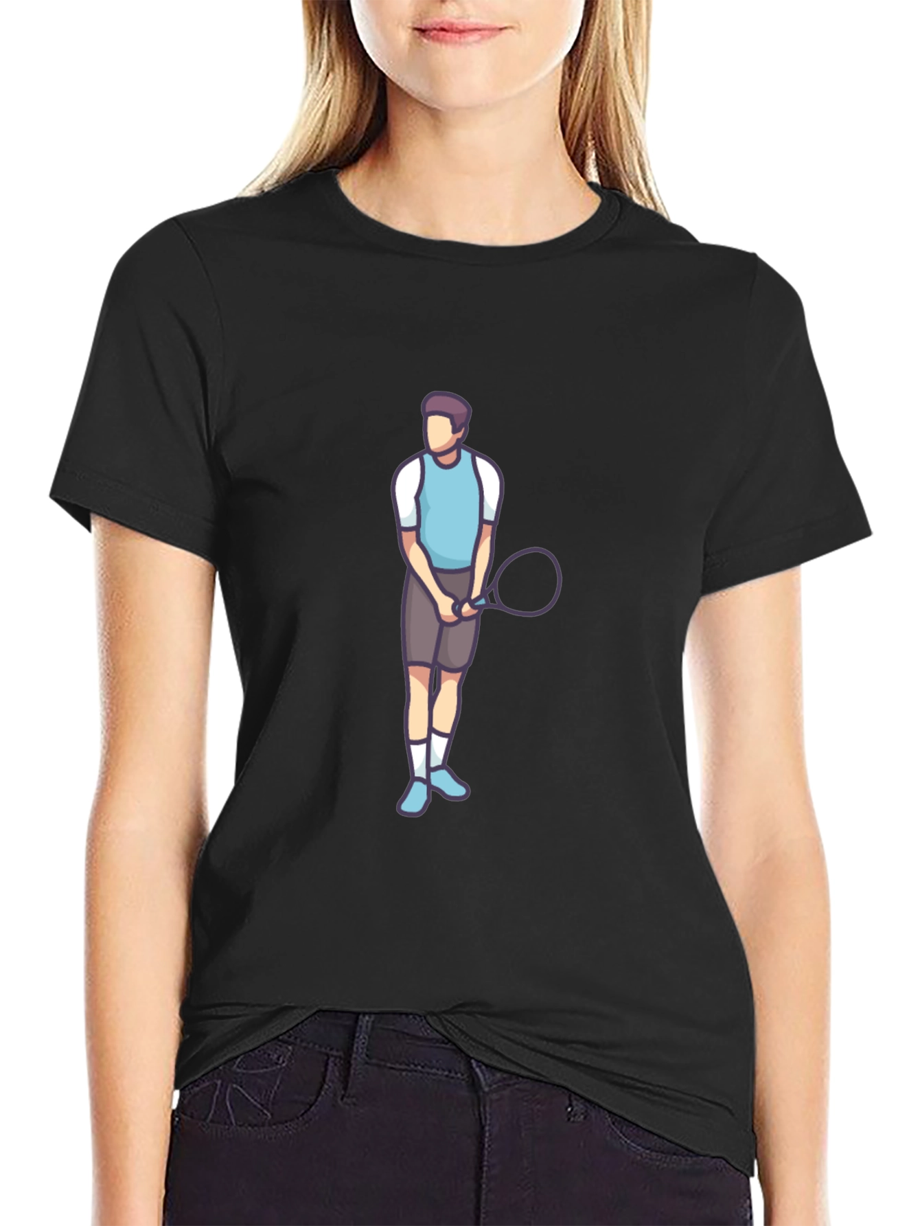 Black Tennis Player Graphic Tee - Black Cotton Blend view 2
