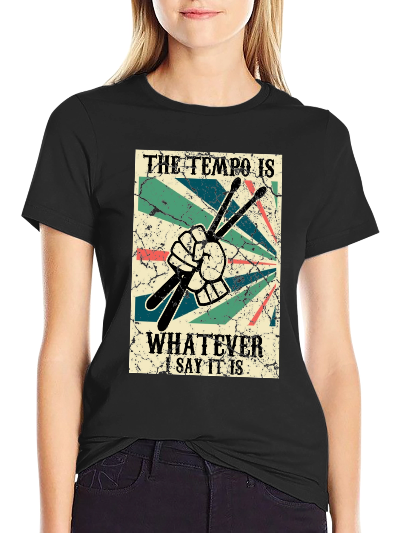 Black The Tempo is Whatever I Say It Is Drummer T-Shirt view 2