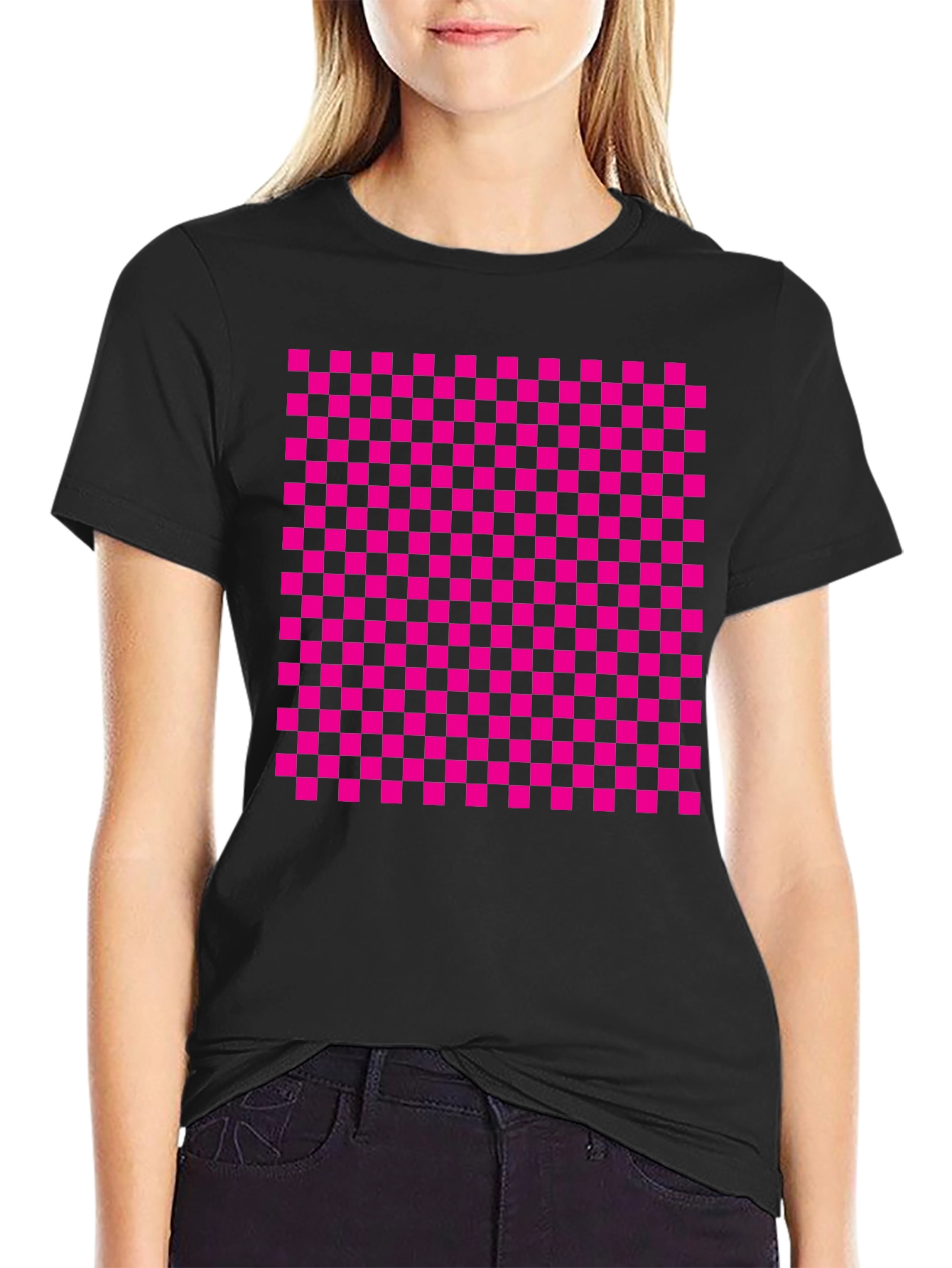 Black Checkerboard Graphic Tee - Retro Style view 2