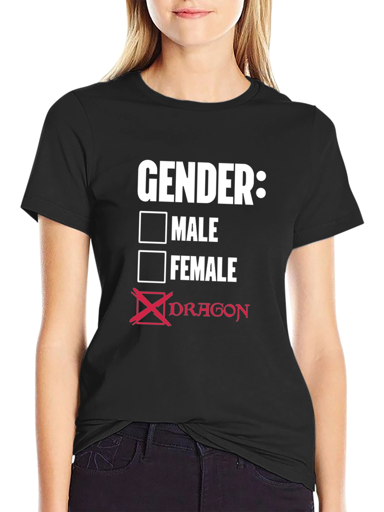 Black Gender Dragon T-Shirt - Humorous Graphic Tee view 2