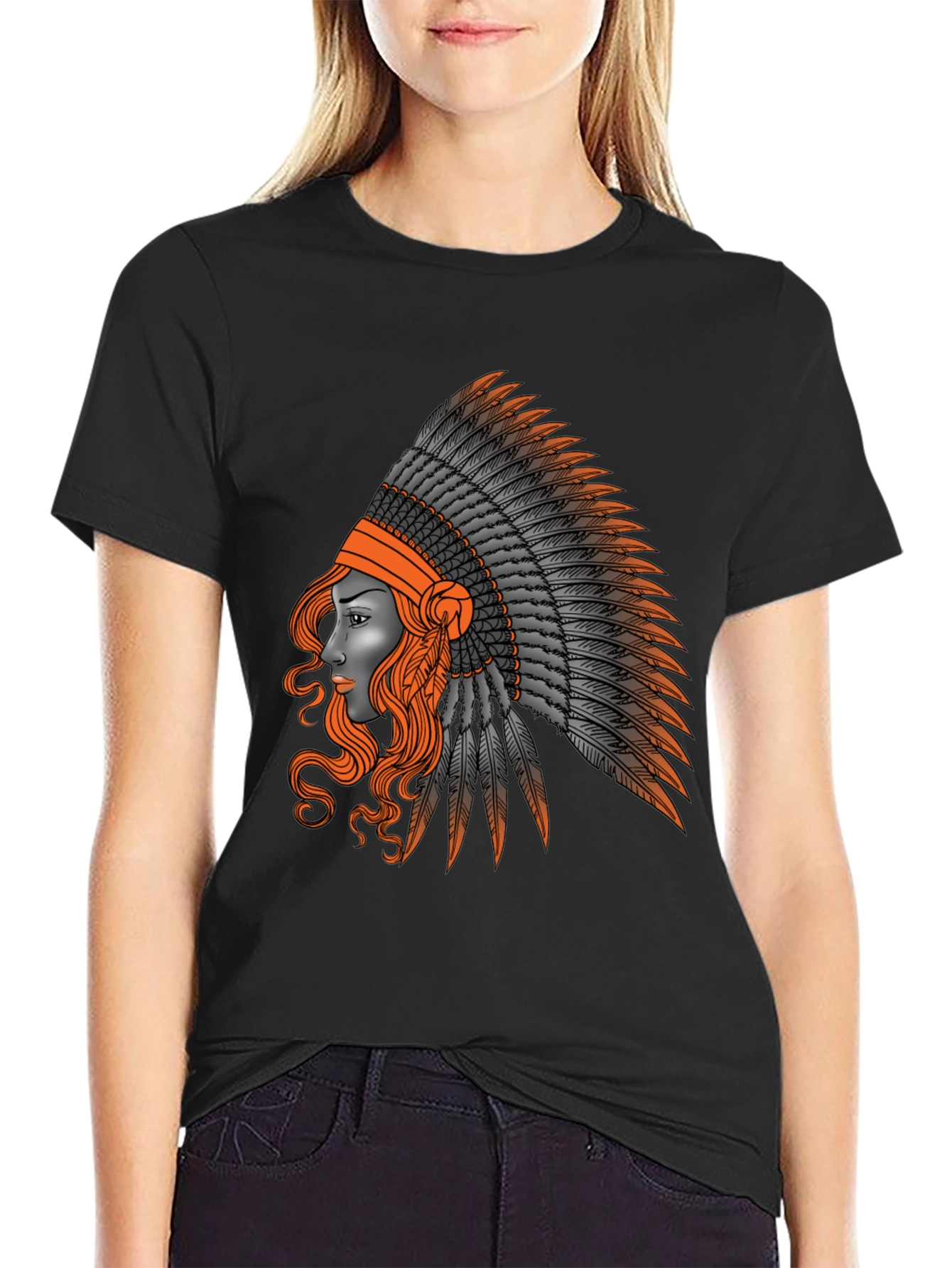 Black Native American Headdress Graphic T-Shirt view 2