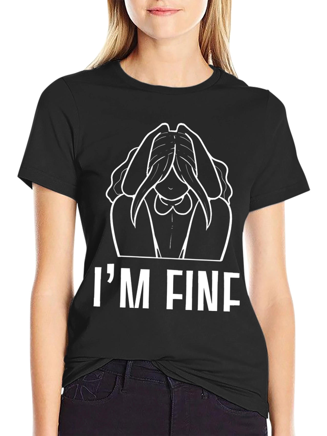 Black I'm Fine T-Shirt - Funny Graphic Tee view 2