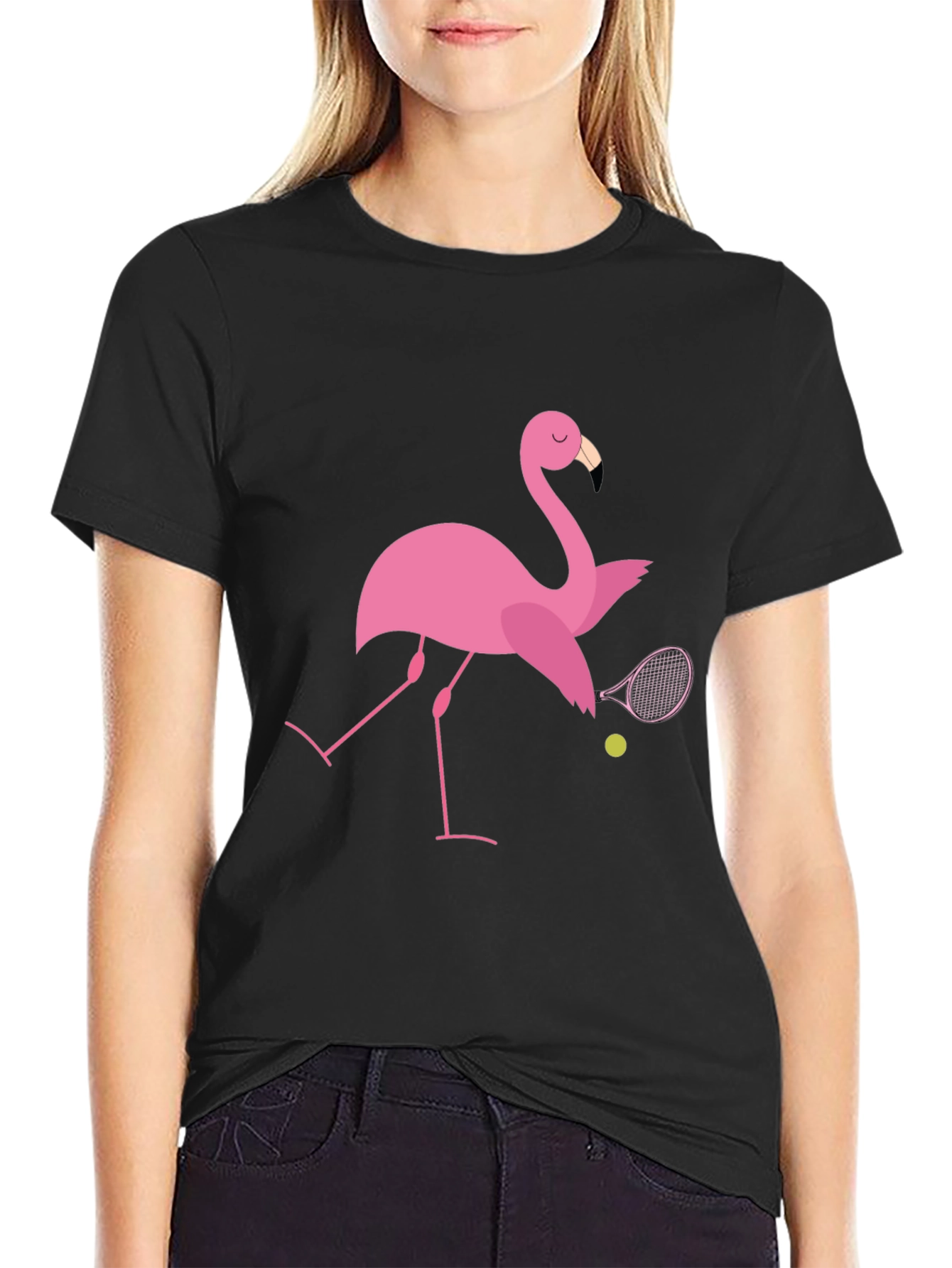 Black Flamingo Tennis T-Shirt: Quirky Design, Premium Comfort view 2